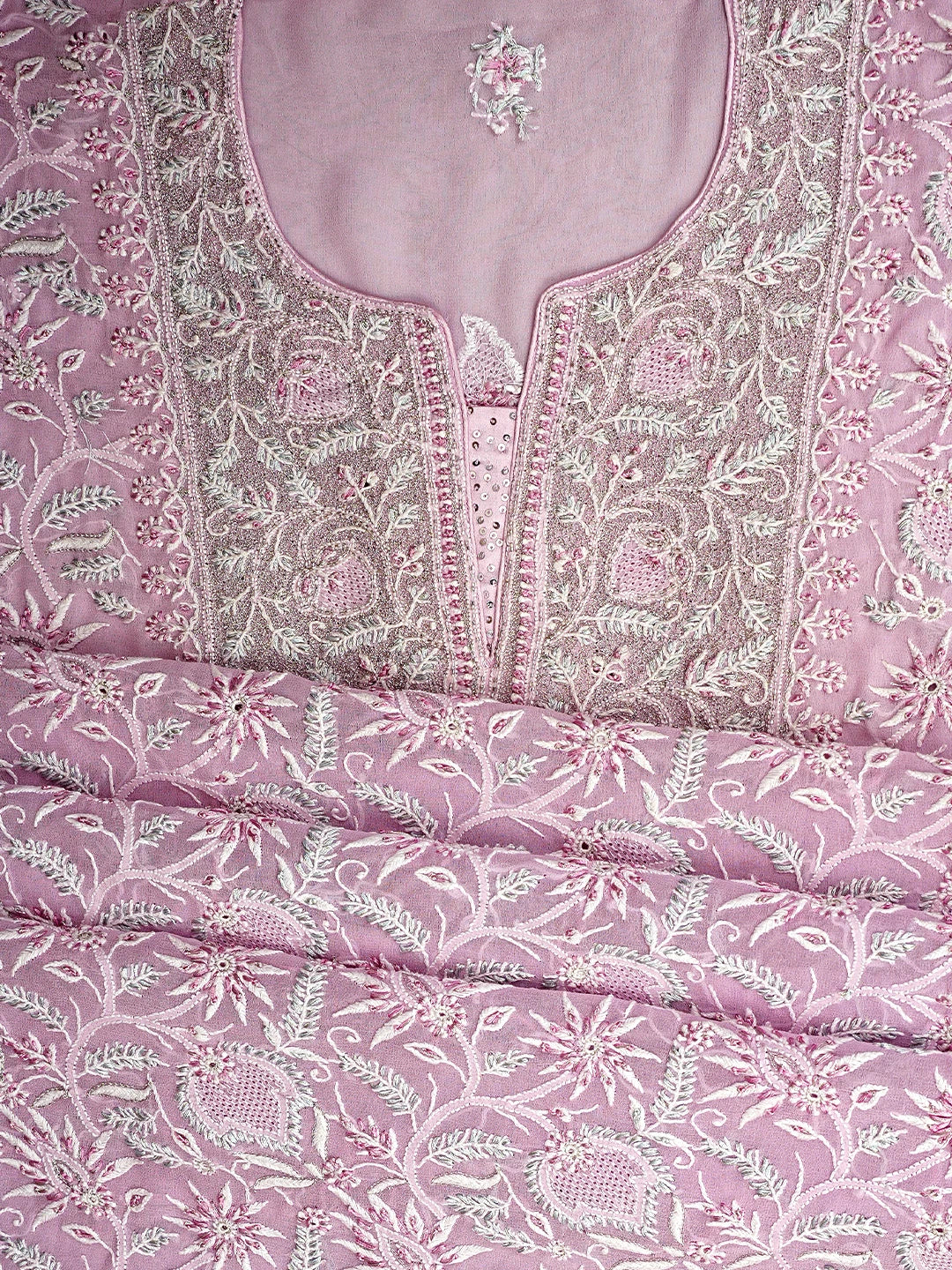 Ada Hand Embroidered Purple Essence Pure Georgette Lucknowi Chikankari Semi-stitched Kurta Dupatta Set With Cutdana Work 01A572425