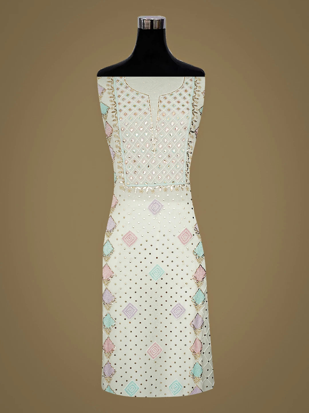 Ada Hand Embroidered White Viscose Georgette Unstitched Kurta Dupatta Set With Muqaish/Mukaish Work 01A957994