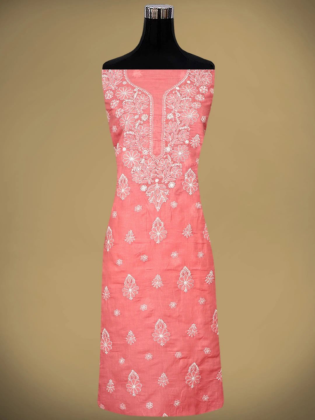 Ada Hand Embroidered Georgia Peach Cotton Lucknowi Chikankari Unstitched Suit Piece 01A960338