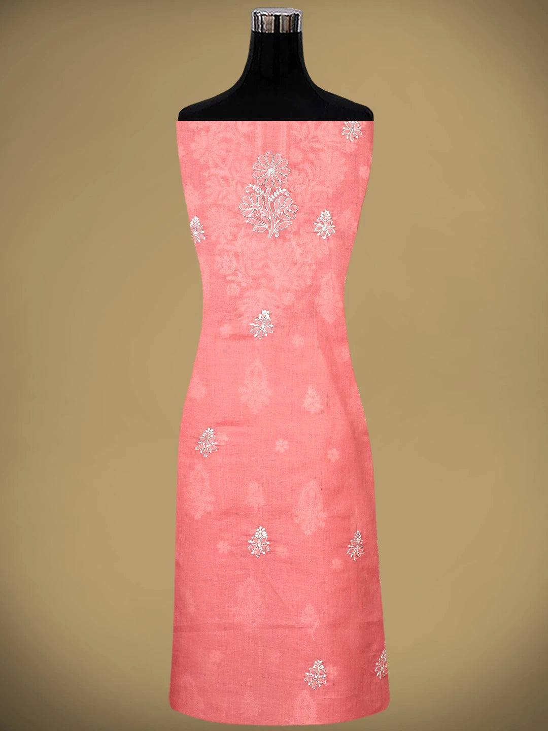 Ada Hand Embroidered Georgia Peach Cotton Lucknowi Chikankari Unstitched Suit Piece 01A960338