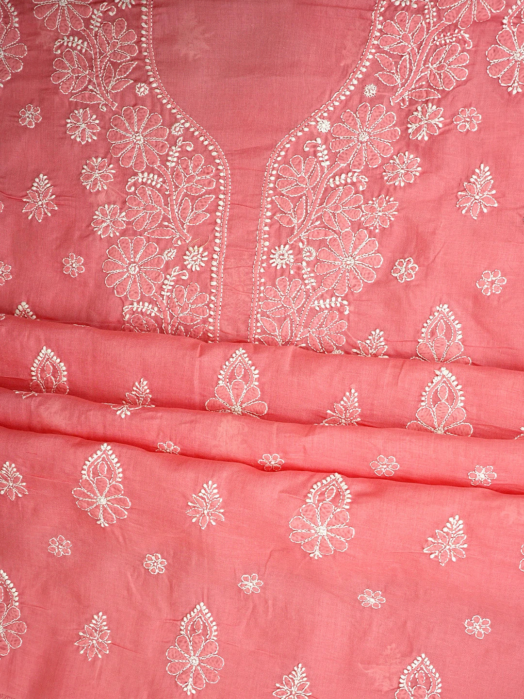 Ada Hand Embroidered Georgia Peach Cotton Lucknowi Chikankari Unstitched Suit Piece 01A960338