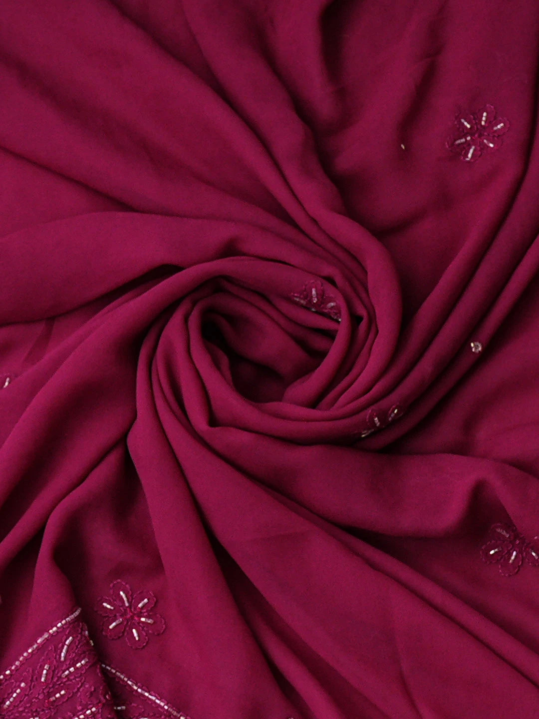 Ada Hand Embroidered Magenta Viscose Georgette Lucknowi Chikankari Unstitched Kurta Dupatta Set With Cutdana Work 01A884333