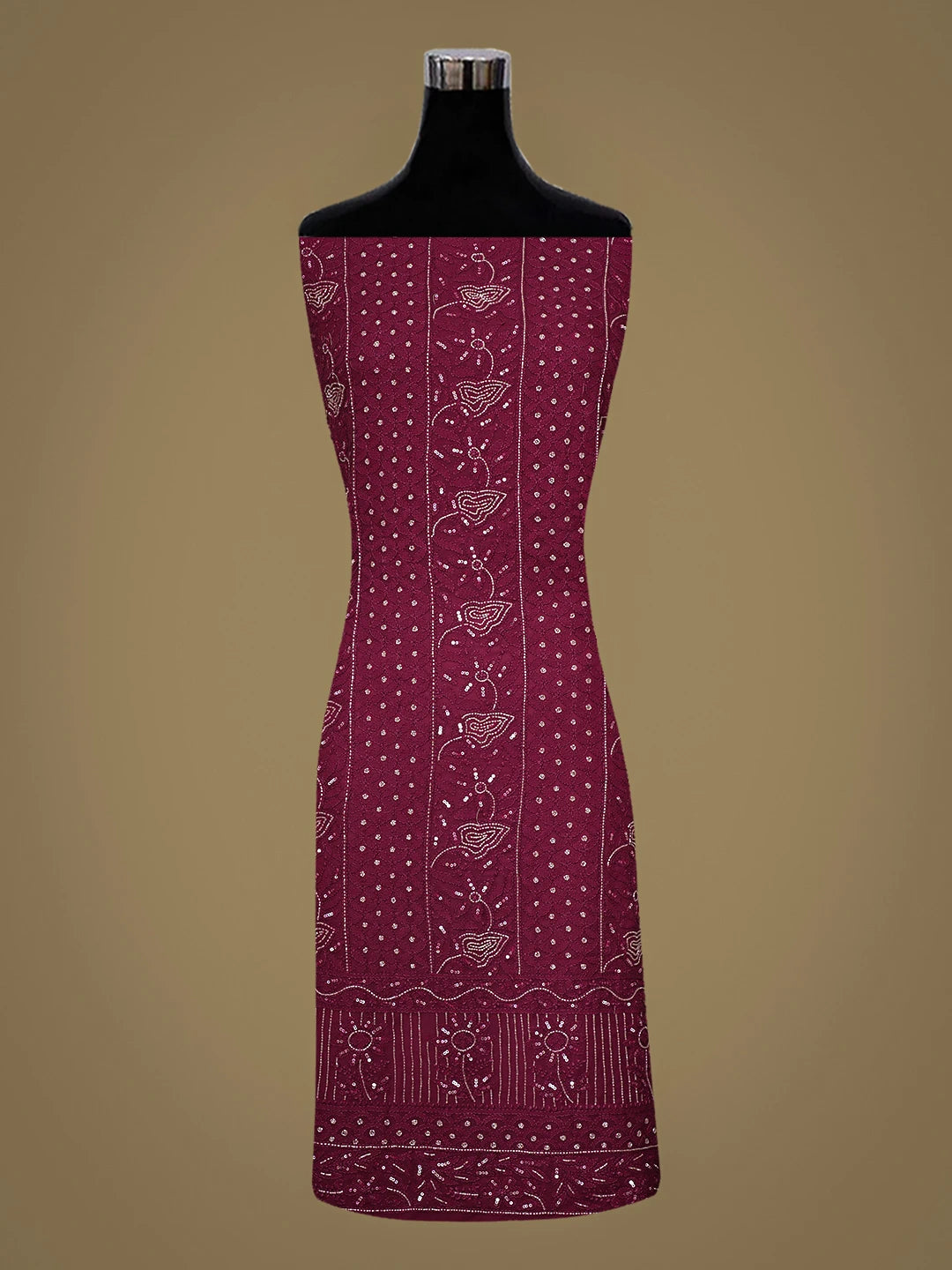 Ada Hand Embroidered Magenta Viscose Georgette Lucknowi Chikankari Unstitched Kurta Dupatta Set With Cutdana Work 01A884333