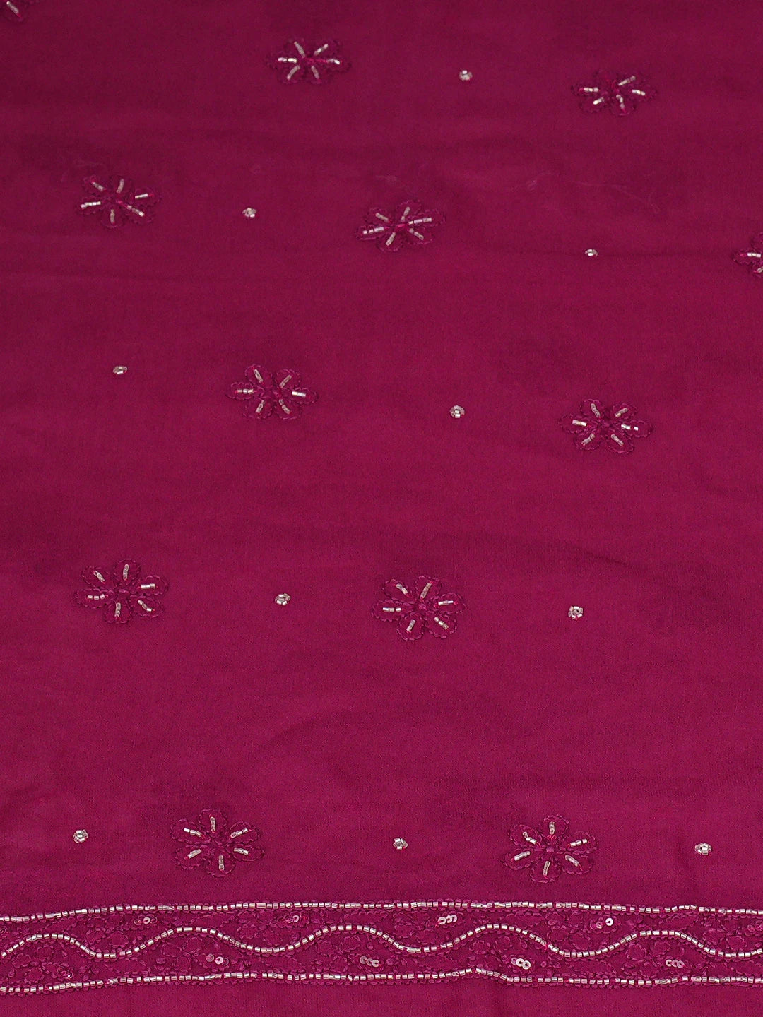 Ada Hand Embroidered Magenta Viscose Georgette Lucknowi Chikankari Unstitched Kurta Dupatta Set With Cutdana Work 01A884333