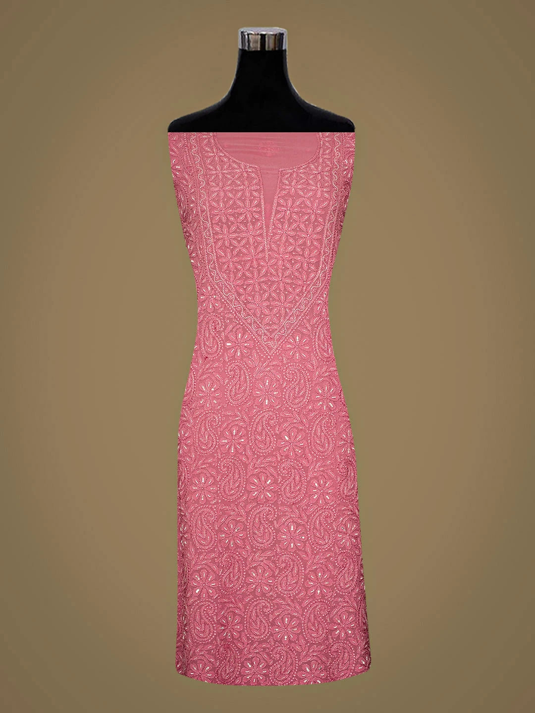 Ada Hand Embroidered Pink Viscose Georgette Lucknowi Chikankari Unstitched Kurta Dupatta Set With Cutdana Work 01A933596
