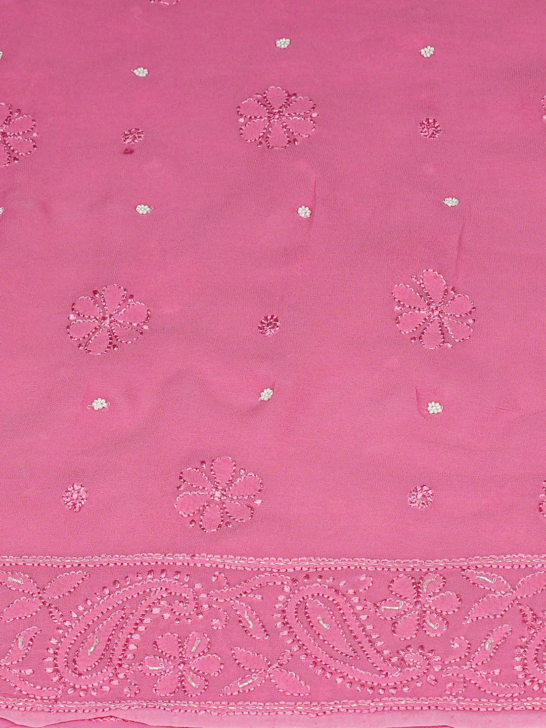 Ada Hand Embroidered Pink Viscose Georgette Lucknowi Chikankari Unstitched Kurta Dupatta Set With Cutdana Work 01A933596