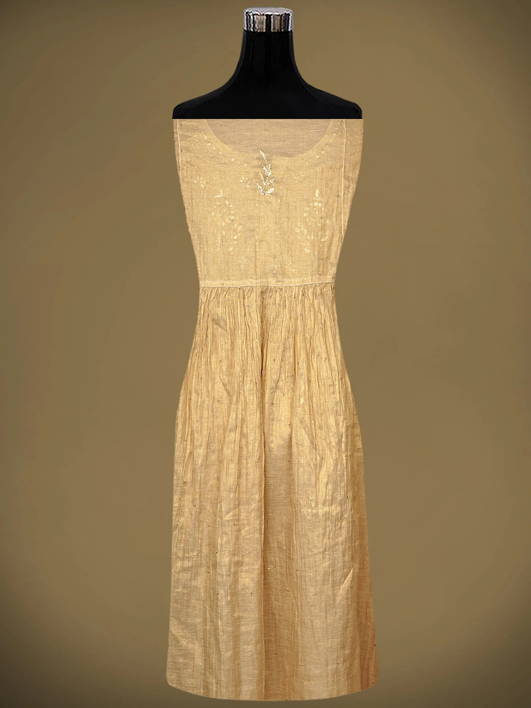 Ada Hand Embroidered Camel Brown Tissue Semi-Stitched A-line Kurta Dupatta Set With Muqaish Work 01A961991