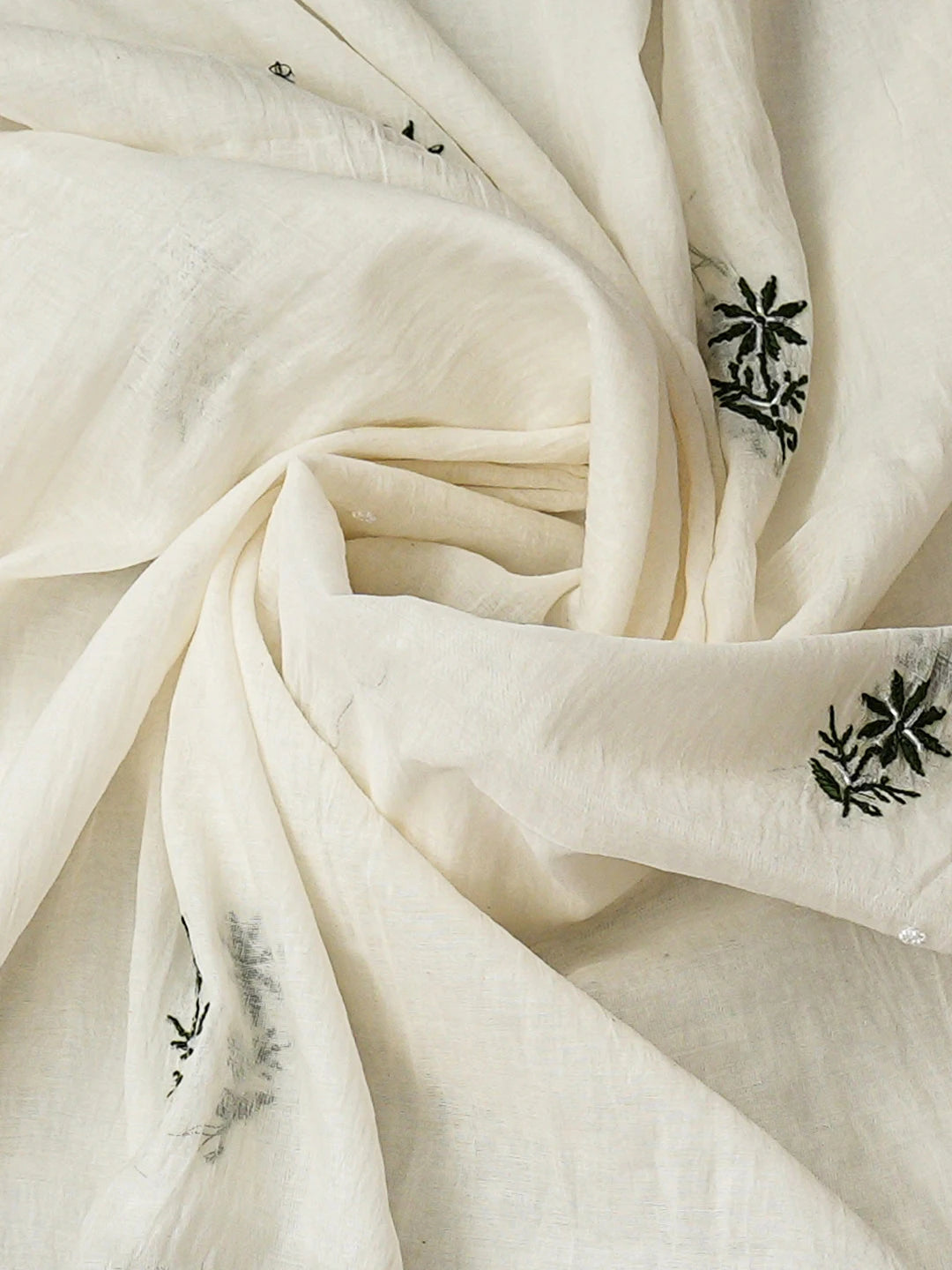Ada Hand Embroidered White Chanderi Lucknowi Chikankari Unstitched Kurta Dupatta Set With Pearl Work 01A921250