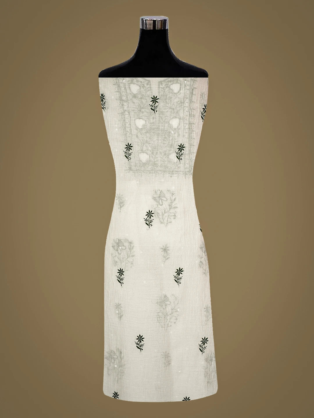 Ada Hand Embroidered White Chanderi Lucknowi Chikankari Unstitched Kurta Dupatta Set With Pearl Work 01A921250
