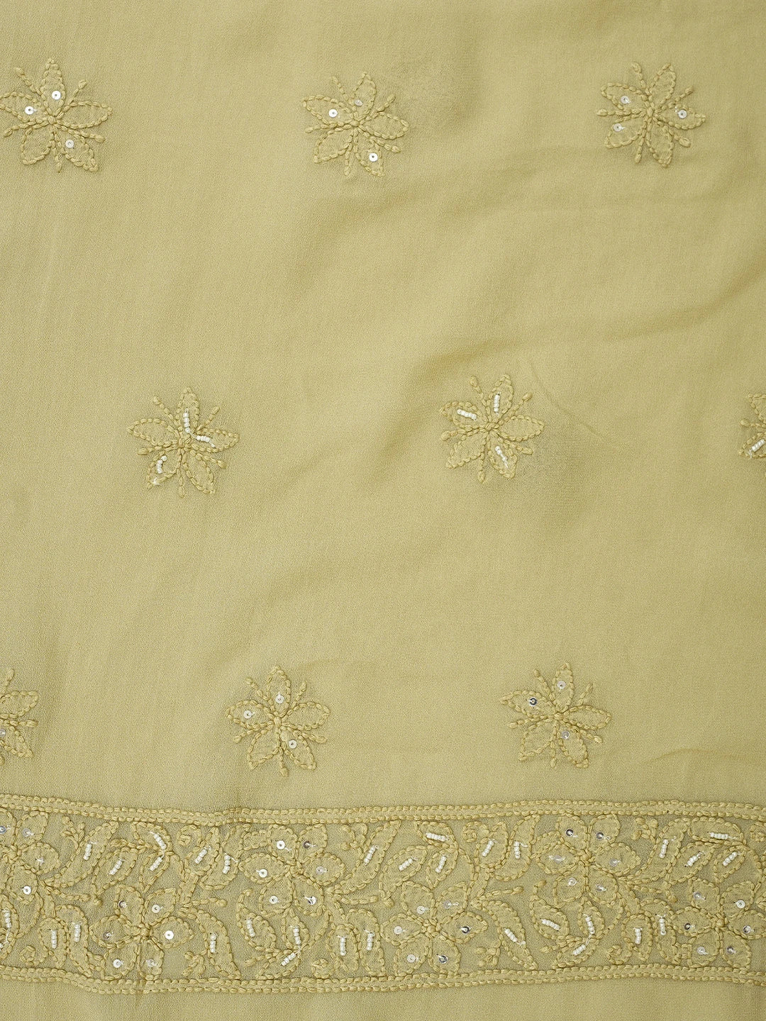 Ada Hand Embroidered Sand Brown Viscose Georgette Lucknowi Chikankari Unstitched Kurta Dupatta Set With Zari Work 01A957752