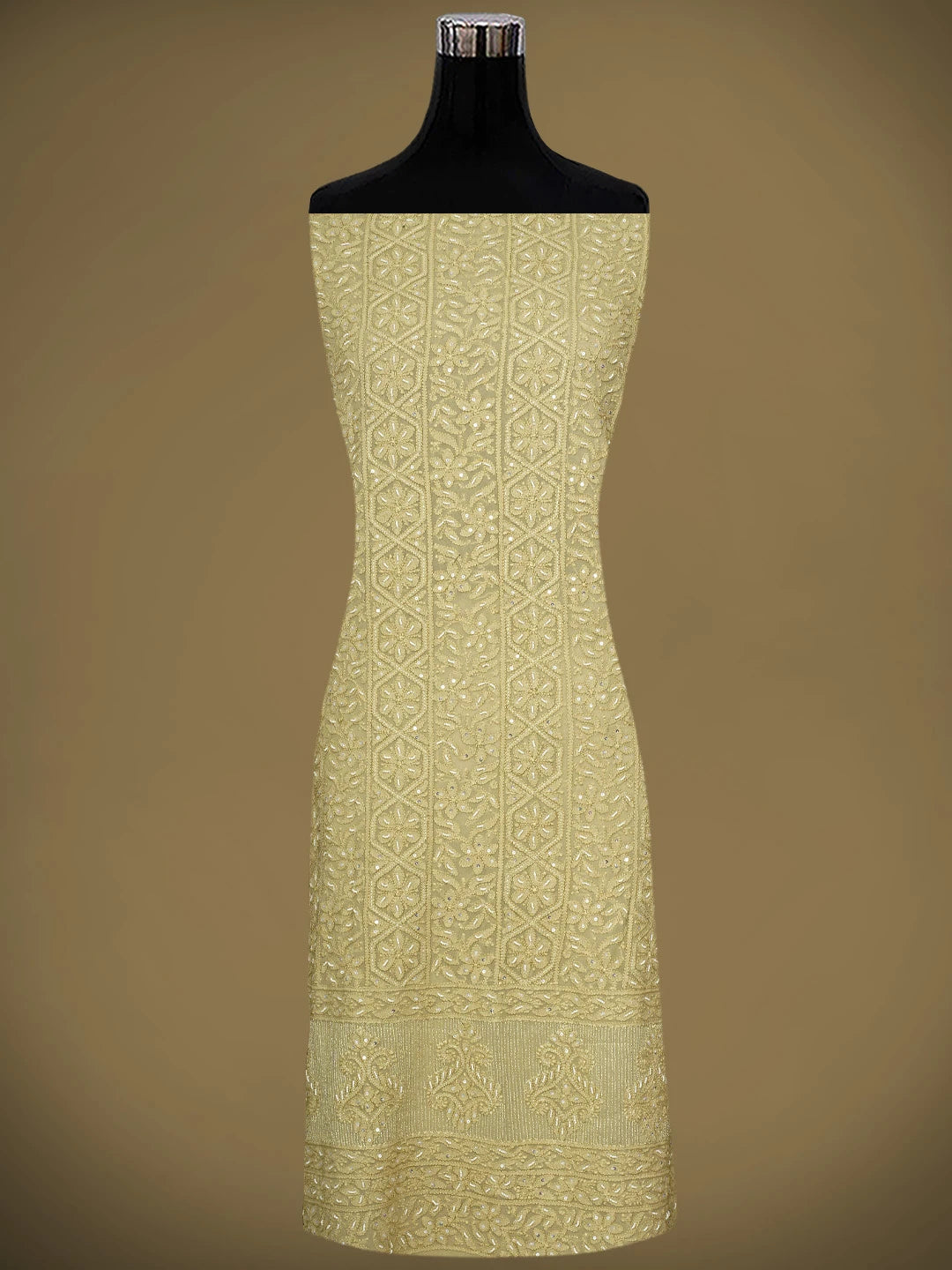Ada Hand Embroidered Sand Brown Viscose Georgette Lucknowi Chikankari Unstitched Kurta Dupatta Set With Zari Work 01A957752