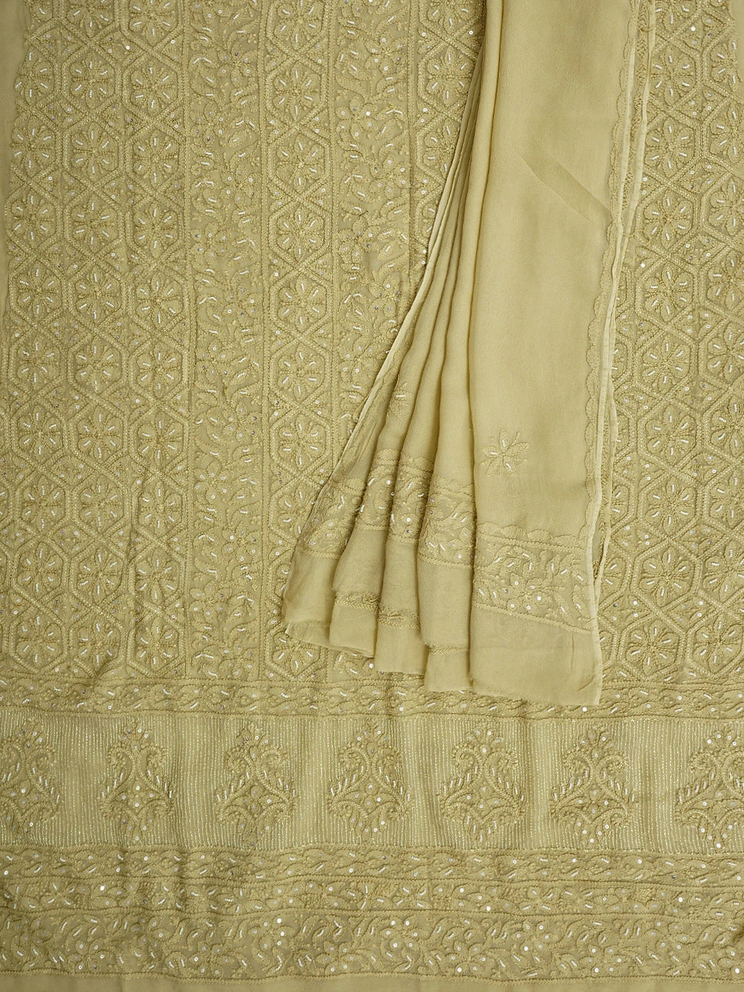 Ada Hand Embroidered Sand Brown Viscose Georgette Lucknowi Chikankari Unstitched Kurta Dupatta Set With Zari Work 01A957752
