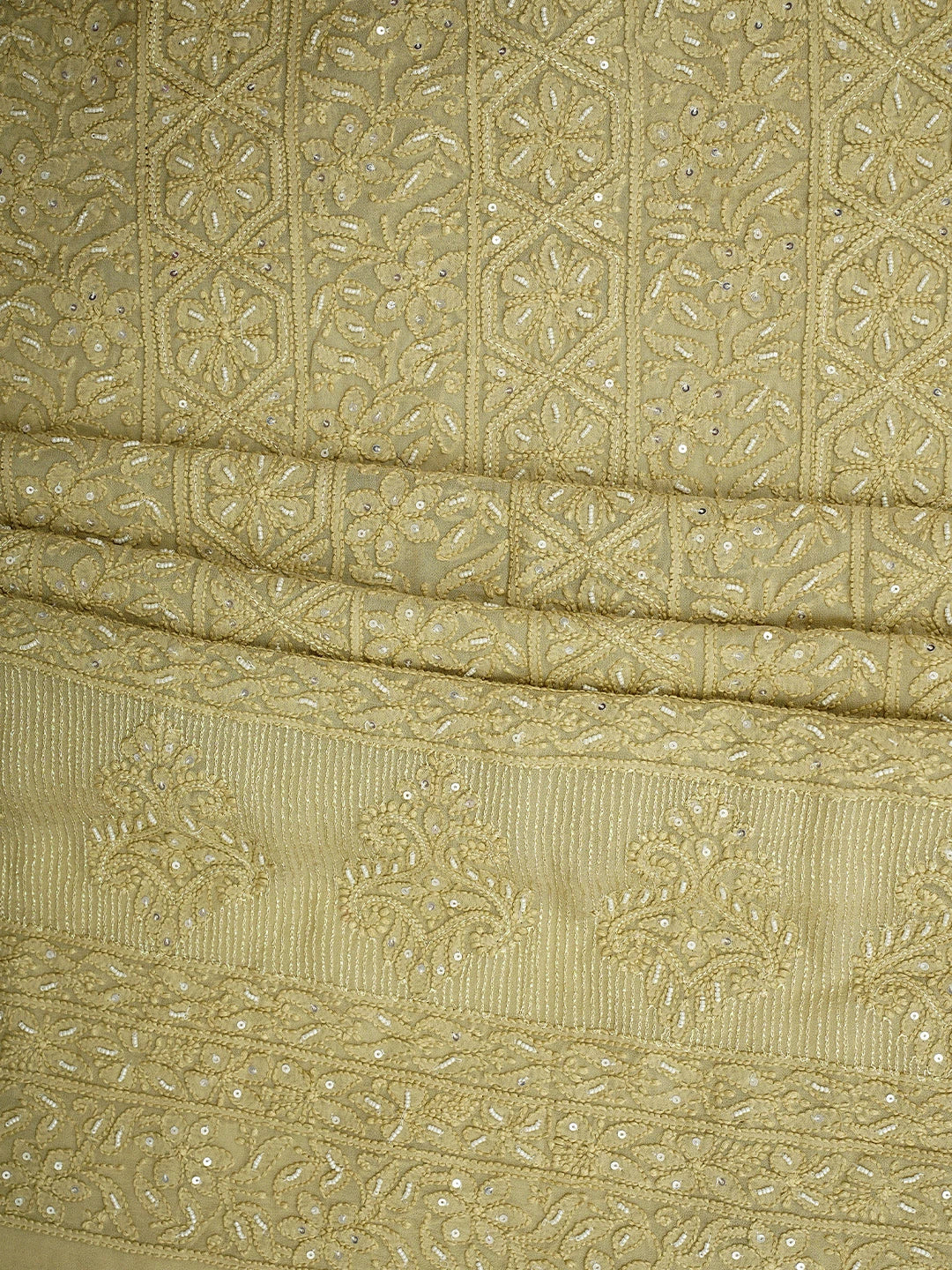 Ada Hand Embroidered Sand Brown Viscose Georgette Lucknowi Chikankari Unstitched Kurta Dupatta Set With Zari Work 01A957752