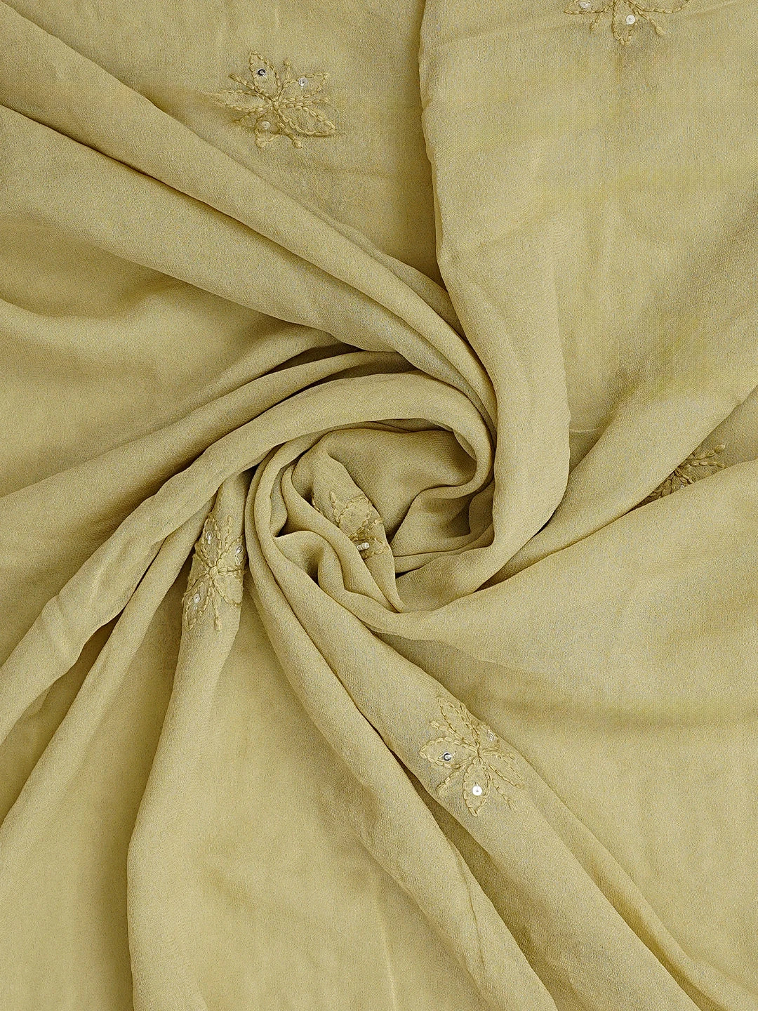 Ada Hand Embroidered Sand Brown Viscose Georgette Lucknowi Chikankari Unstitched Kurta Dupatta Set With Zari Work 01A957752