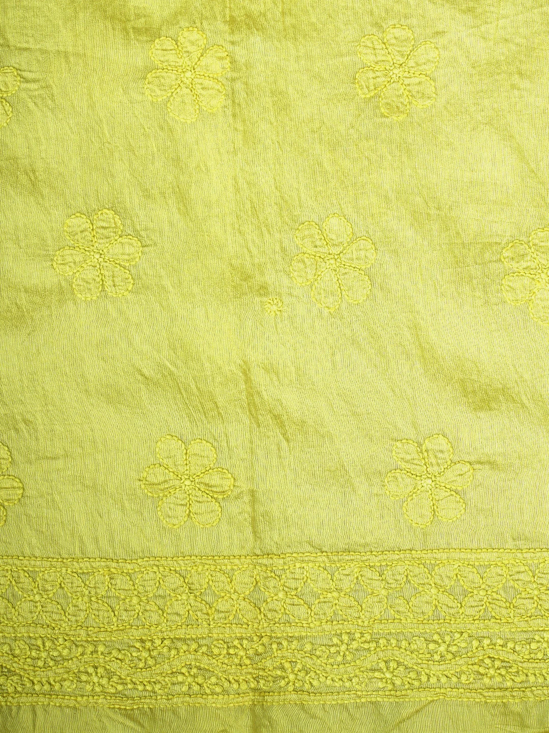 Ada Hand Embroidered Lime Green Chanderi Lucknowi Chikankari Unstitched Suit Piece 01A424743
