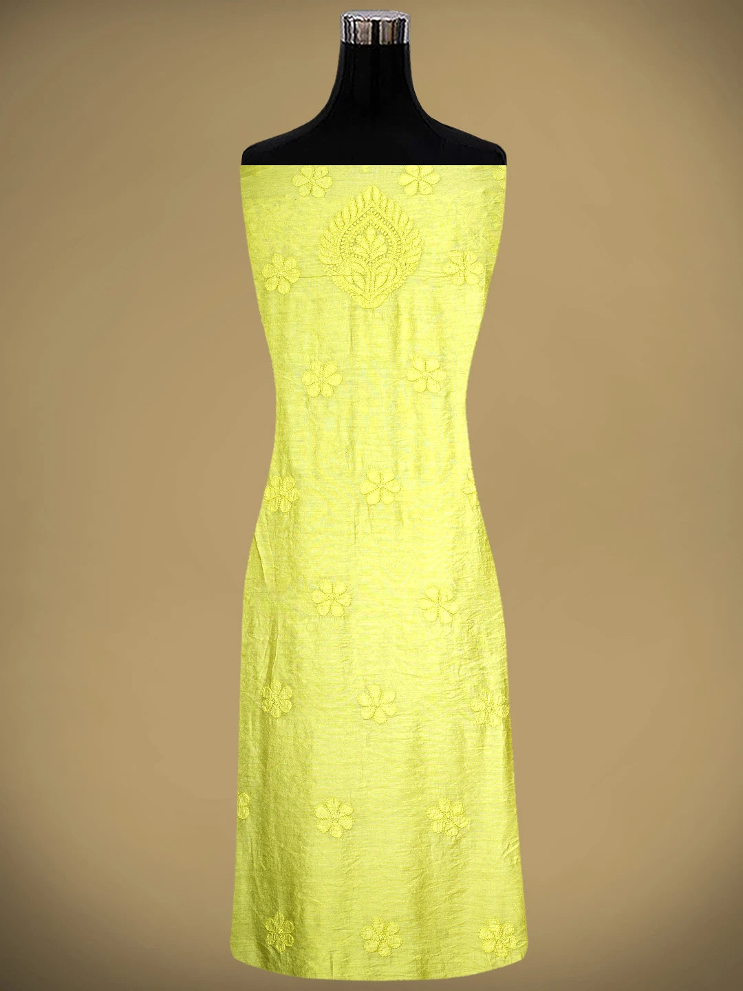 Ada Hand Embroidered Lime Green Chanderi Lucknowi Chikankari Unstitched Suit Piece 01A424743
