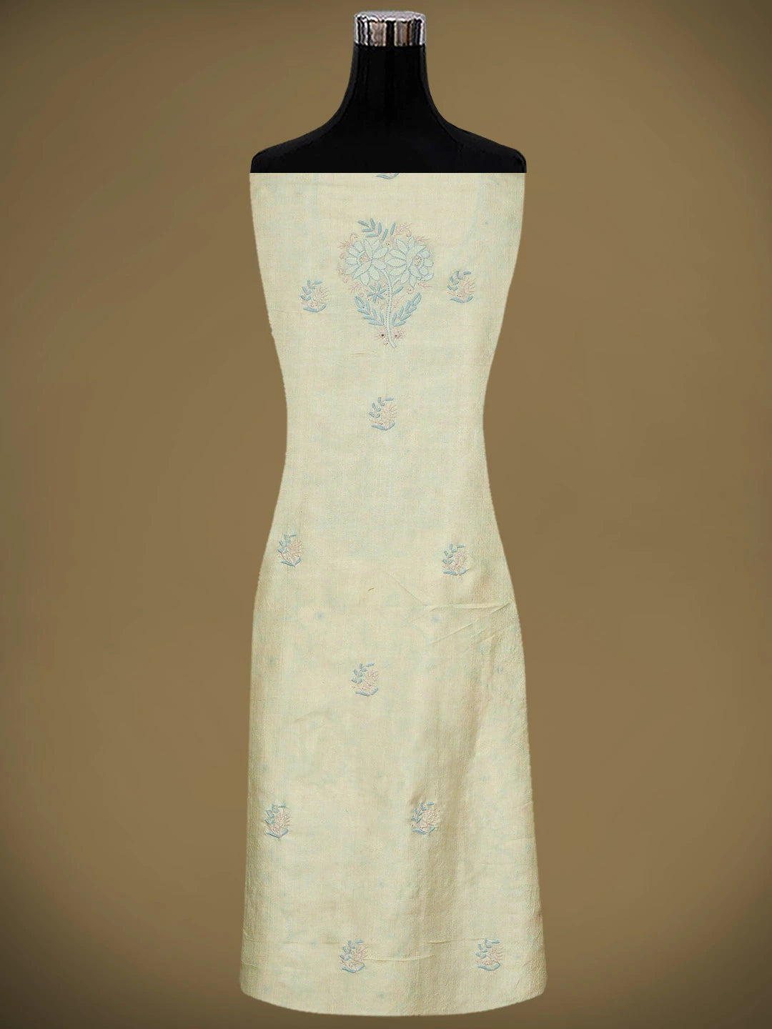 Ada Hand Embroidered White Papaya Whip Tusser Silk Lucknowi Chikankari Unstitched Kurta Dupatta Set 01A958040