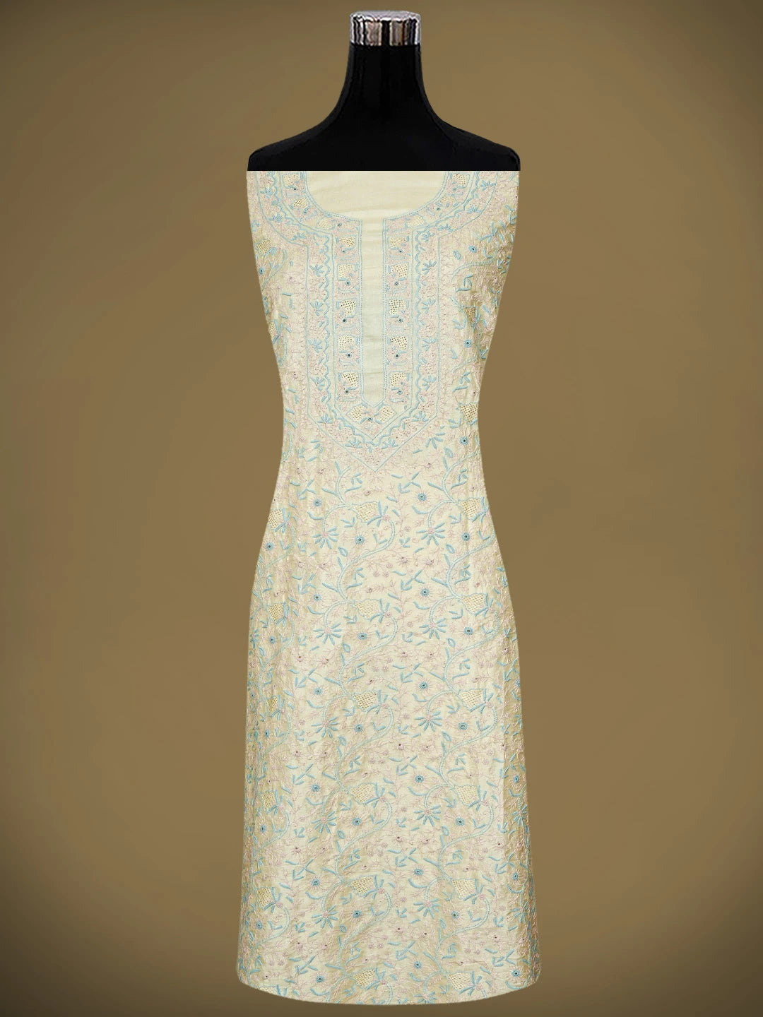 Ada Hand Embroidered White Papaya Whip Tusser Silk Lucknowi Chikankari Unstitched Kurta Dupatta Set 01A958040