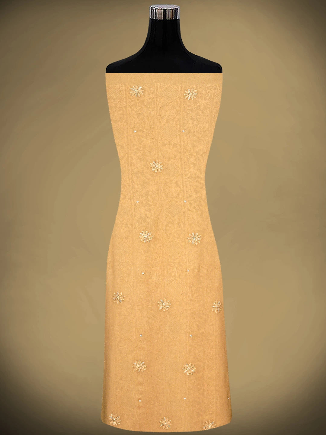Ada Hand Embroidered Fawn Viscose Georgette Lucknowi Chikankari Unstitched Kurta Dupatta Set With Cutdana Work 01A951234