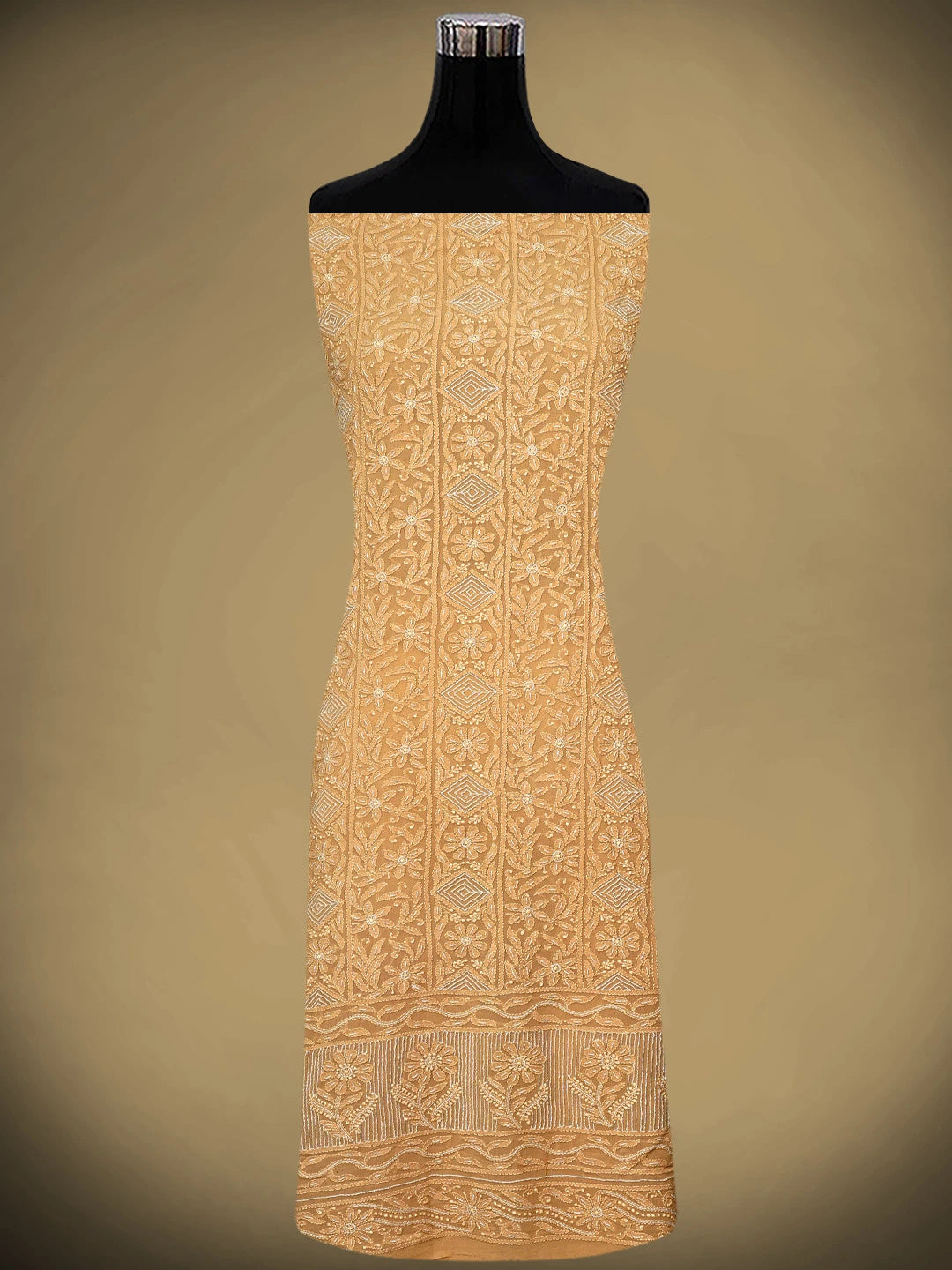 Ada Hand Embroidered Fawn Viscose Georgette Lucknowi Chikankari Unstitched Kurta Dupatta Set With Cutdana Work 01A951234