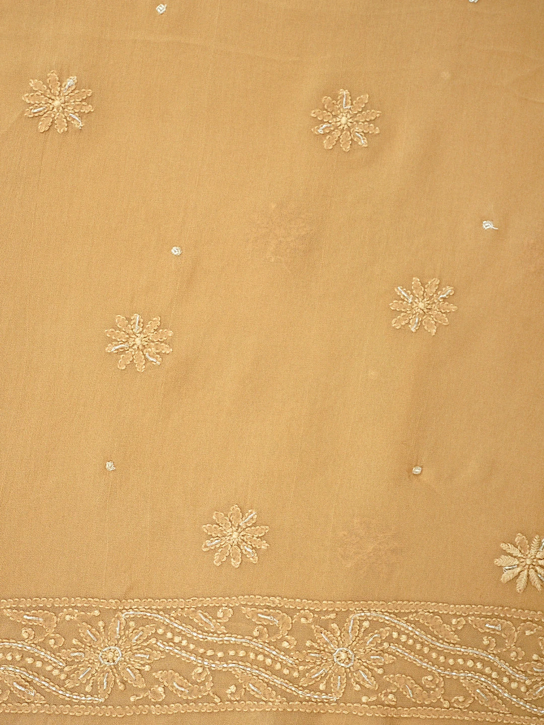 Ada Hand Embroidered Fawn Viscose Georgette Lucknowi Chikankari Unstitched Kurta Dupatta Set With Cutdana Work 01A951234