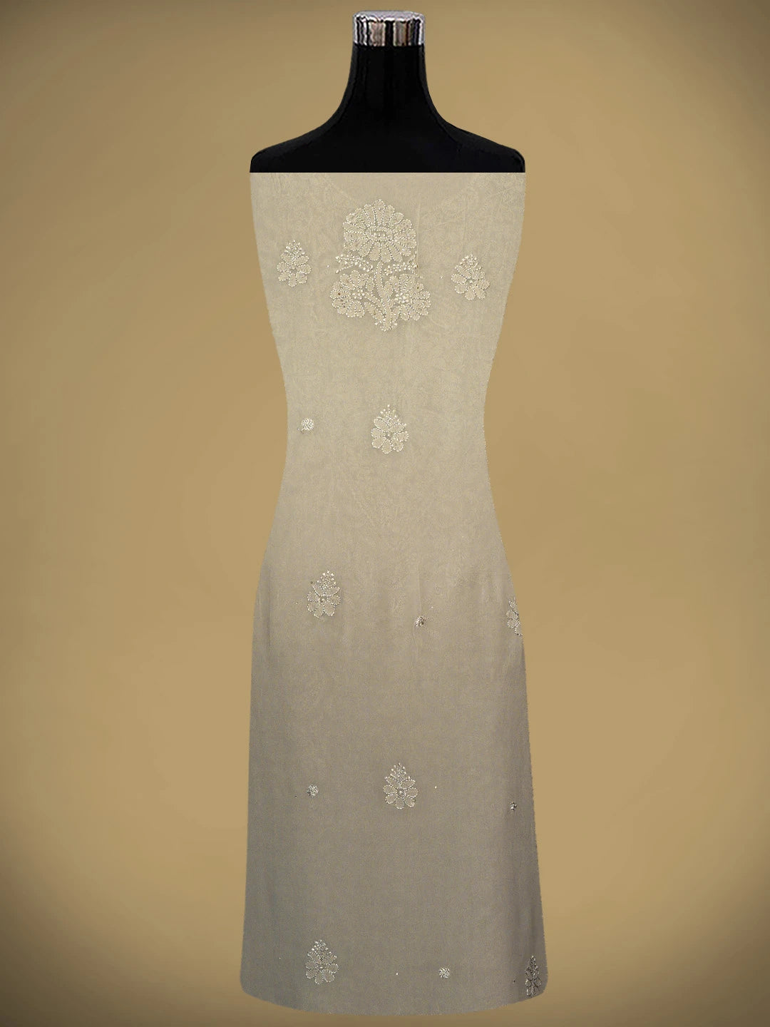 Ada Hand Embroidered Grey Viscose Georgette Lucknowi Chikankari Unstitched Kurta Dupatta Set With Muqaish/Mukaish Work 01A933356
