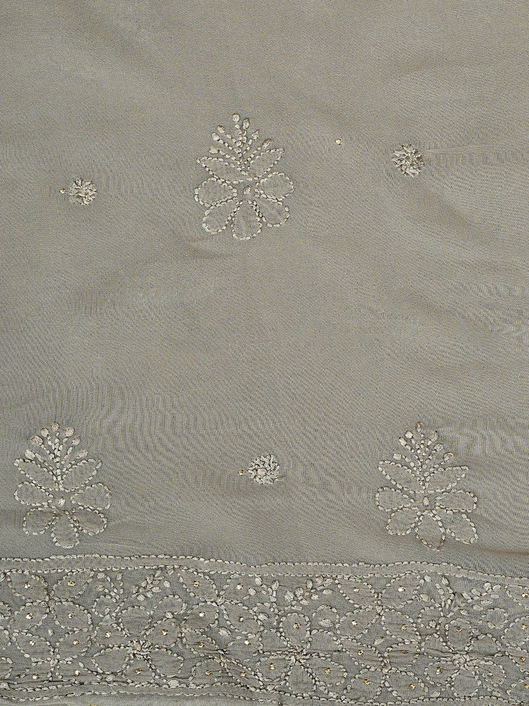 Ada Hand Embroidered Grey Viscose Georgette Lucknowi Chikankari Unstitched Kurta Dupatta Set With Muqaish/Mukaish Work 01A933356
