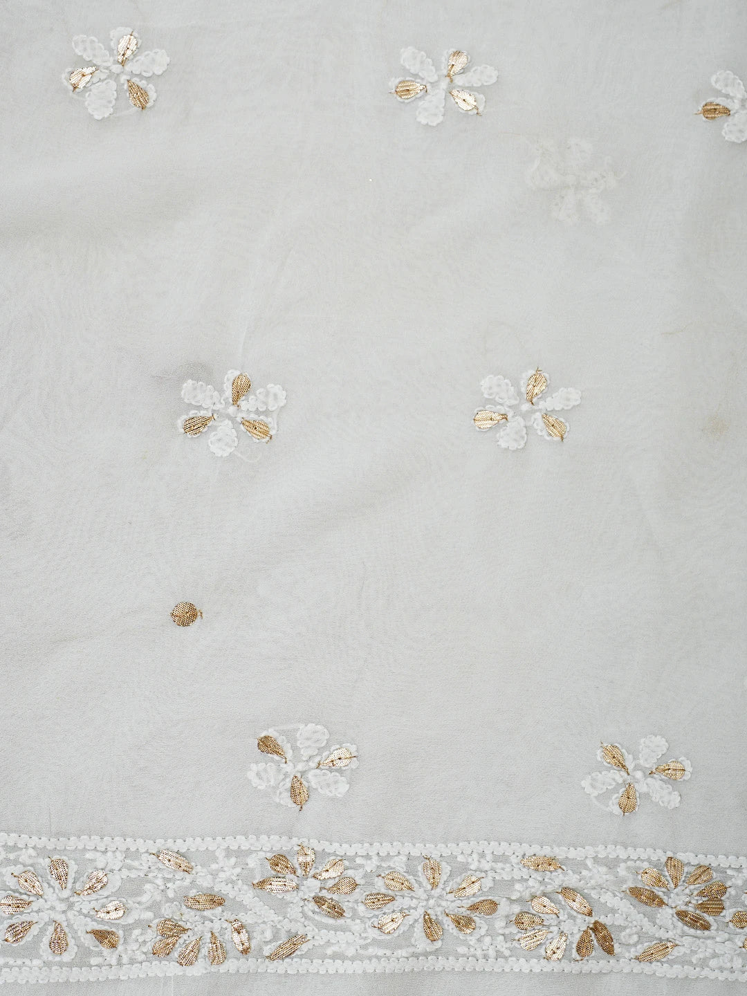 Ada Hand Embroidered White Viscose Georgette lucknowi Chikankari Unstitched Kurta Dupatta Set With Gota Patti Work 01A934102