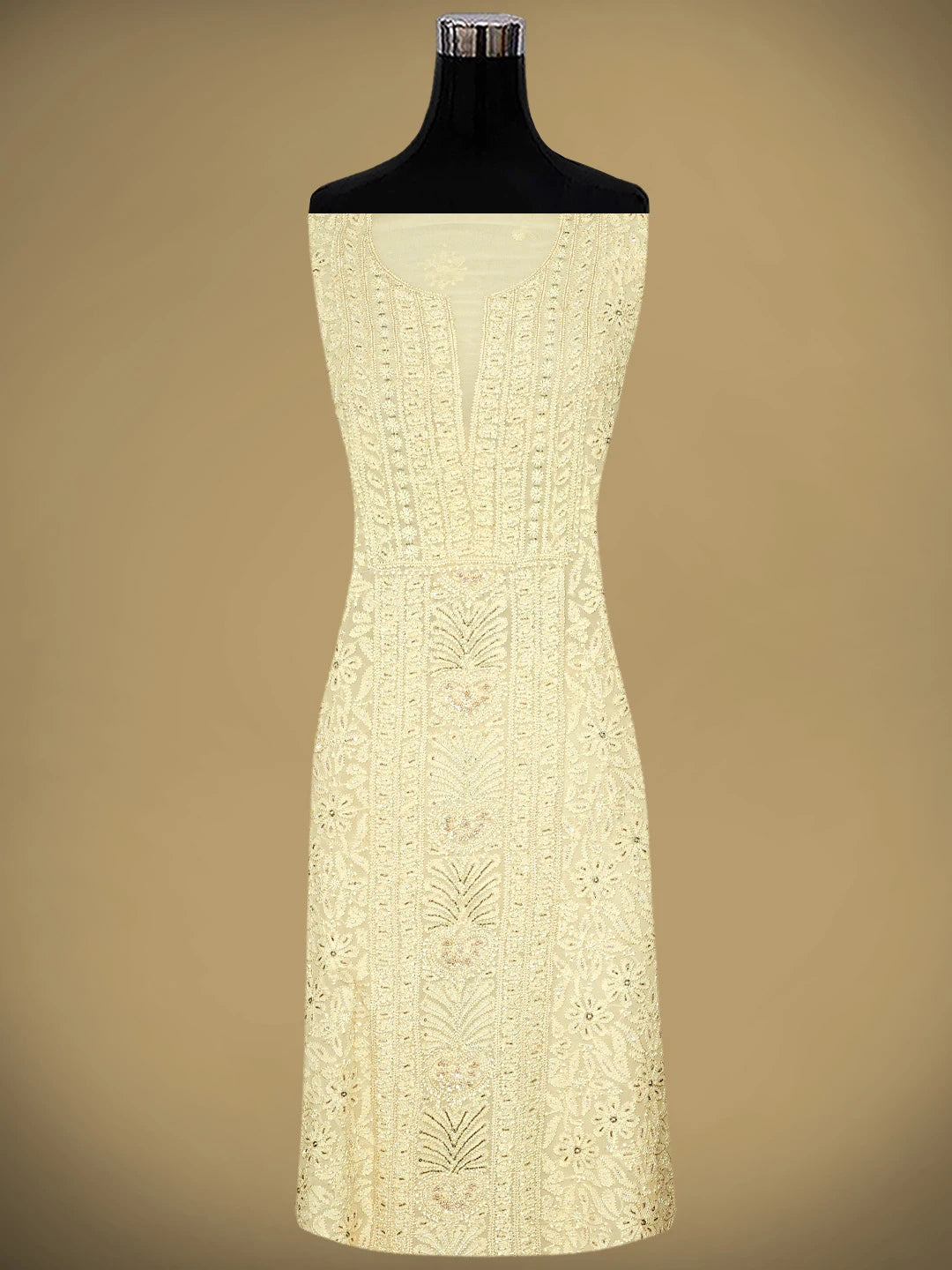 Ada Hand Embroidered Cream Viscose Georgette Lucknowi Chikankari Unstitched Kurta Dupatta Set With Cutdana Work 01A724587