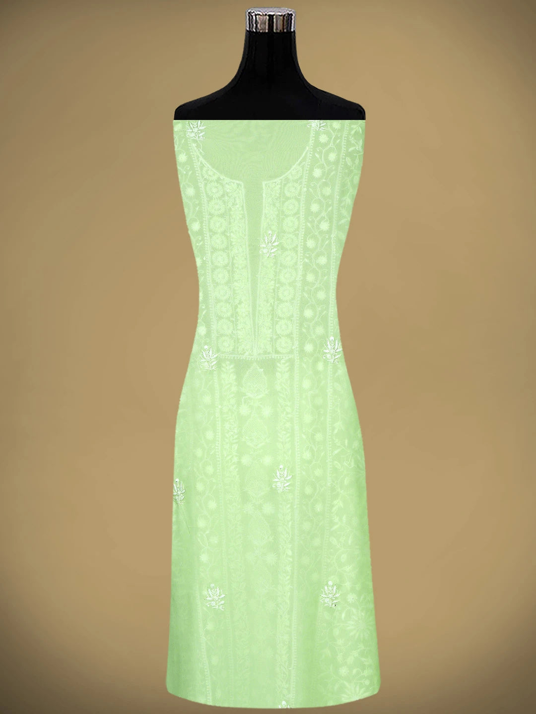 Ada Hand Embroidered Light Green Pure Georgette Lucknowi Chikankari Unstitched Kurta Dupatta Set With Zari Work 01A805684
