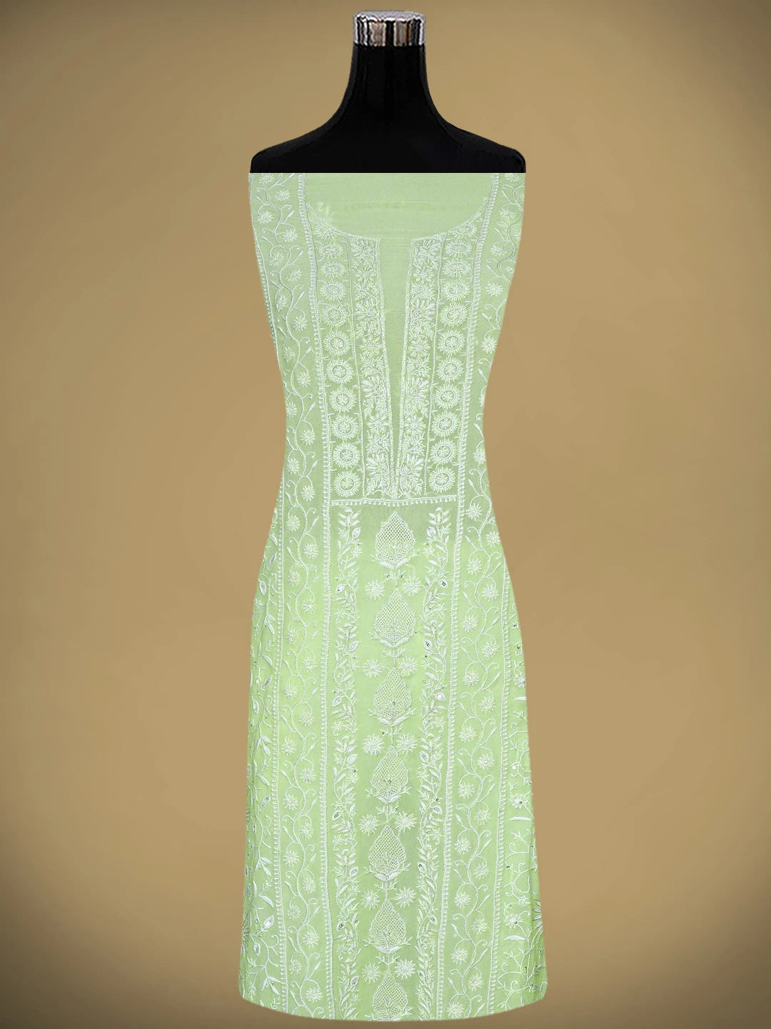 Ada Hand Embroidered Light Green Pure Georgette Lucknowi Chikankari Unstitched Kurta Dupatta Set With Zari Work 01A805684