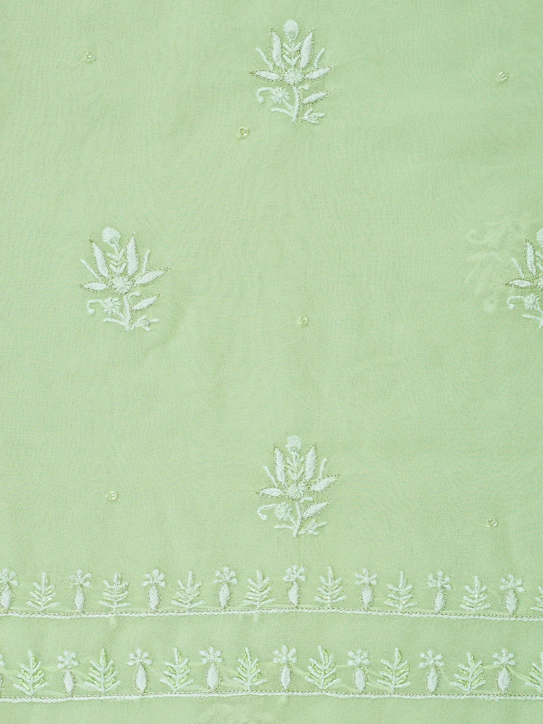 Ada Hand Embroidered Light Green Pure Georgette Lucknowi Chikankari Unstitched Kurta Dupatta Set With Zari Work 01A805684