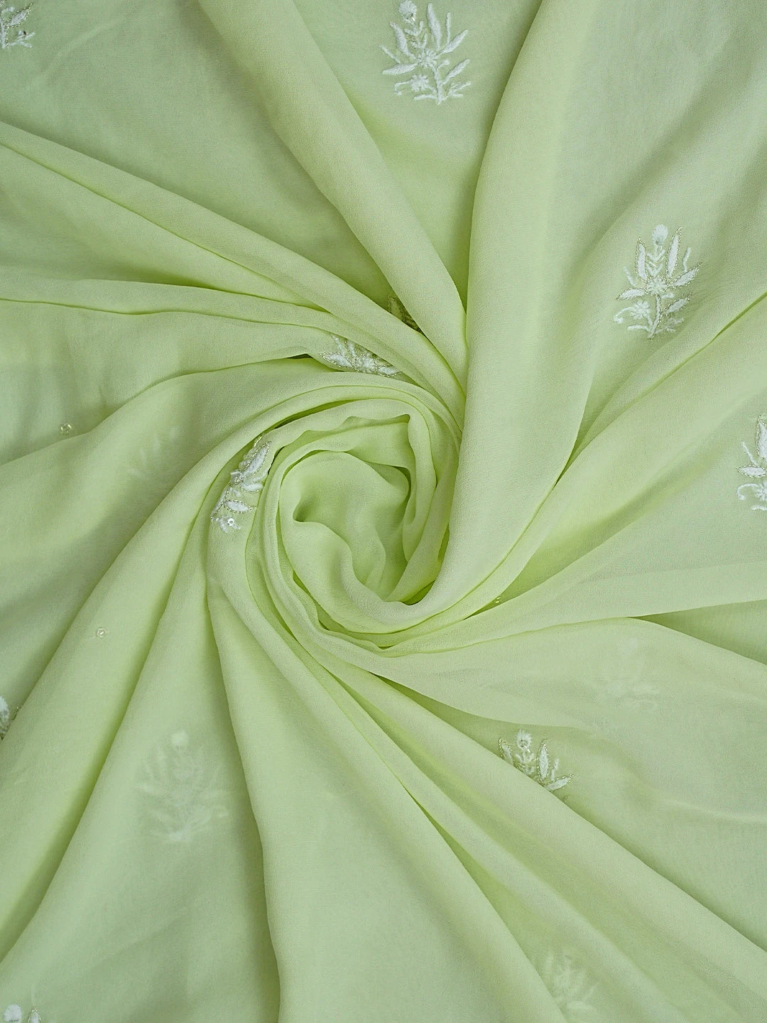 Ada Hand Embroidered Light Green Pure Georgette Lucknowi Chikankari Unstitched Kurta Dupatta Set With Zari Work 01A805684