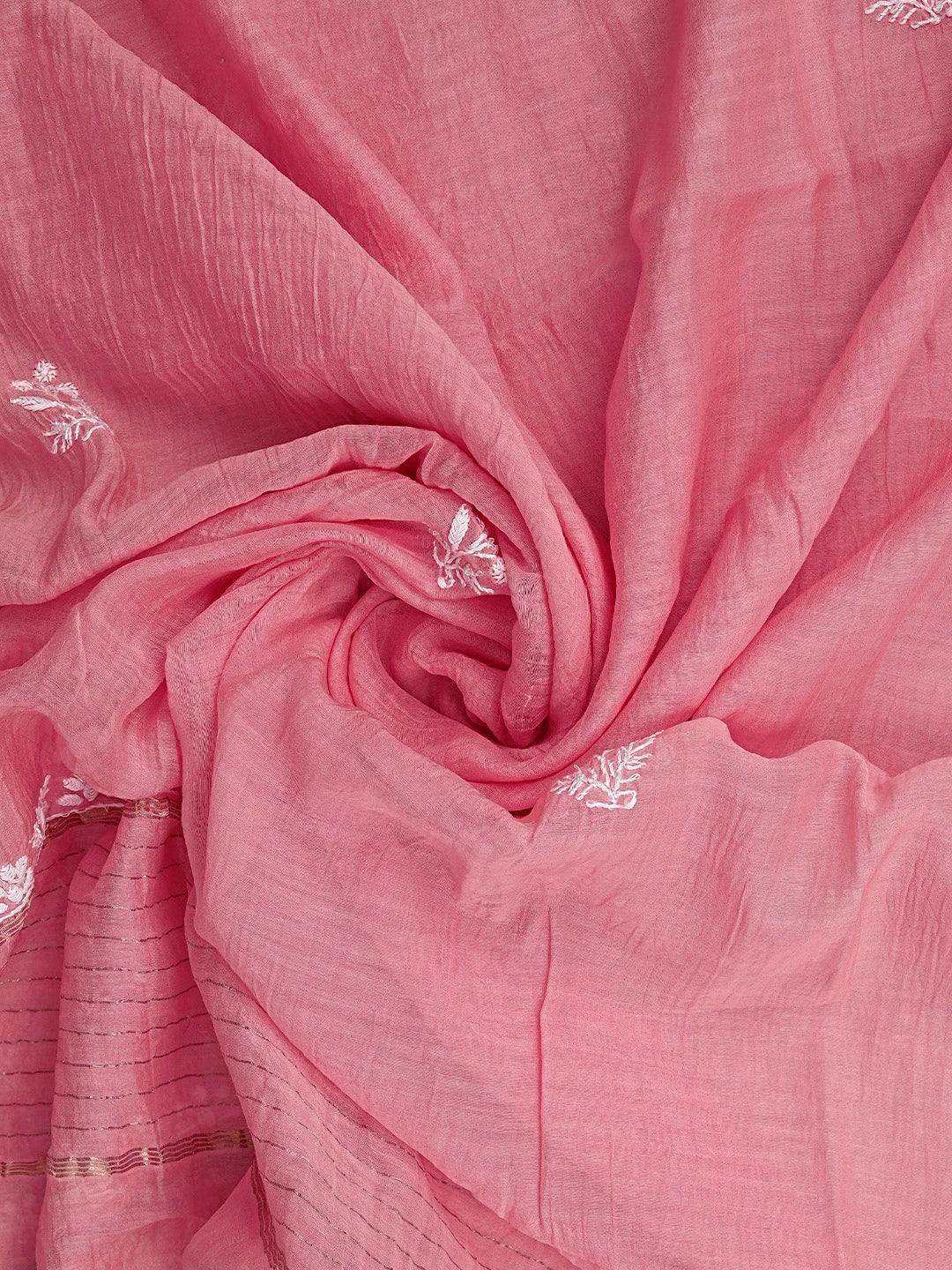 Ada Hand Embroidered Pink Chanderi Lucknowi Chikankari Semi Stitched A-Line Kurta Dupatta Set with Cutdana Work 01A954215
