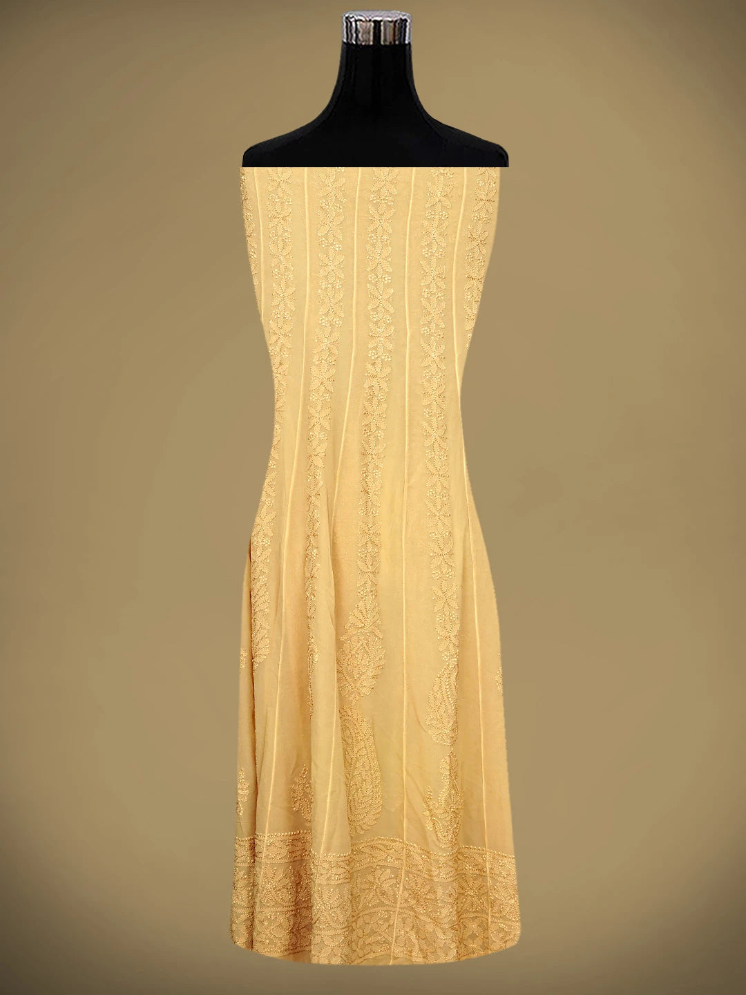 Ada Hand Embroidered Fawn Viscose Georgette Lucknowi Chikankari Semi-Stitched Anarkali Kurta Dupatta Set 01A901369