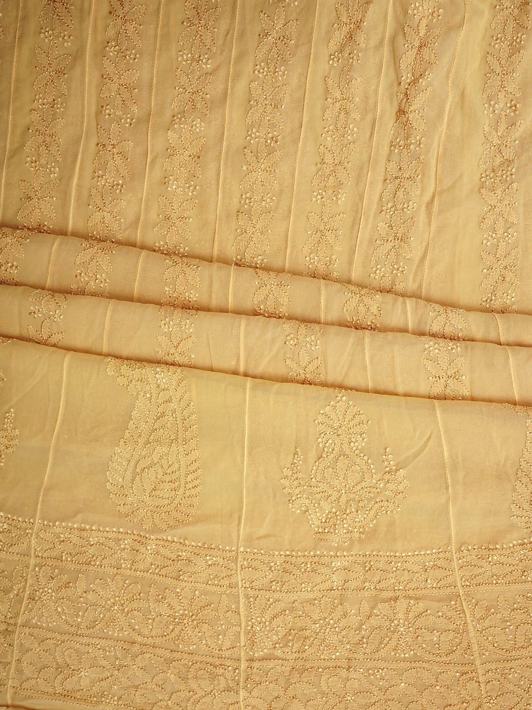 Ada Hand Embroidered Fawn Viscose Georgette Lucknowi Chikankari Semi-Stitched Anarkali Kurta Dupatta Set 01A901369
