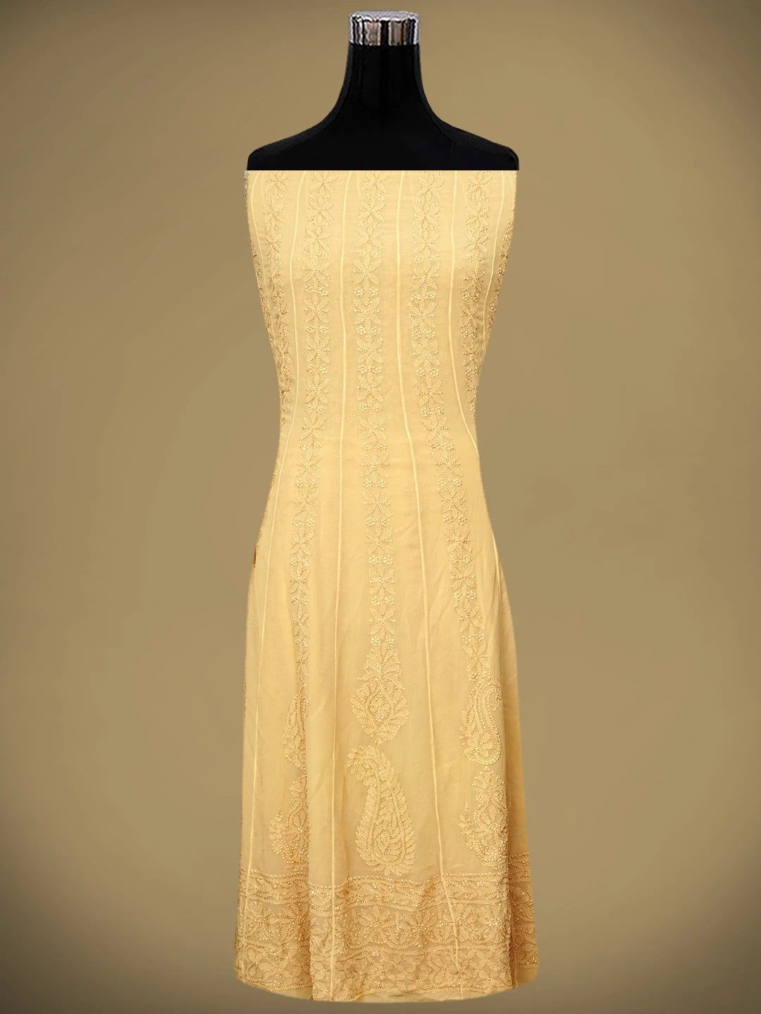 Ada Hand Embroidered Fawn Viscose Georgette Lucknowi Chikankari Semi-Stitched Anarkali Kurta Dupatta Set 01A901369