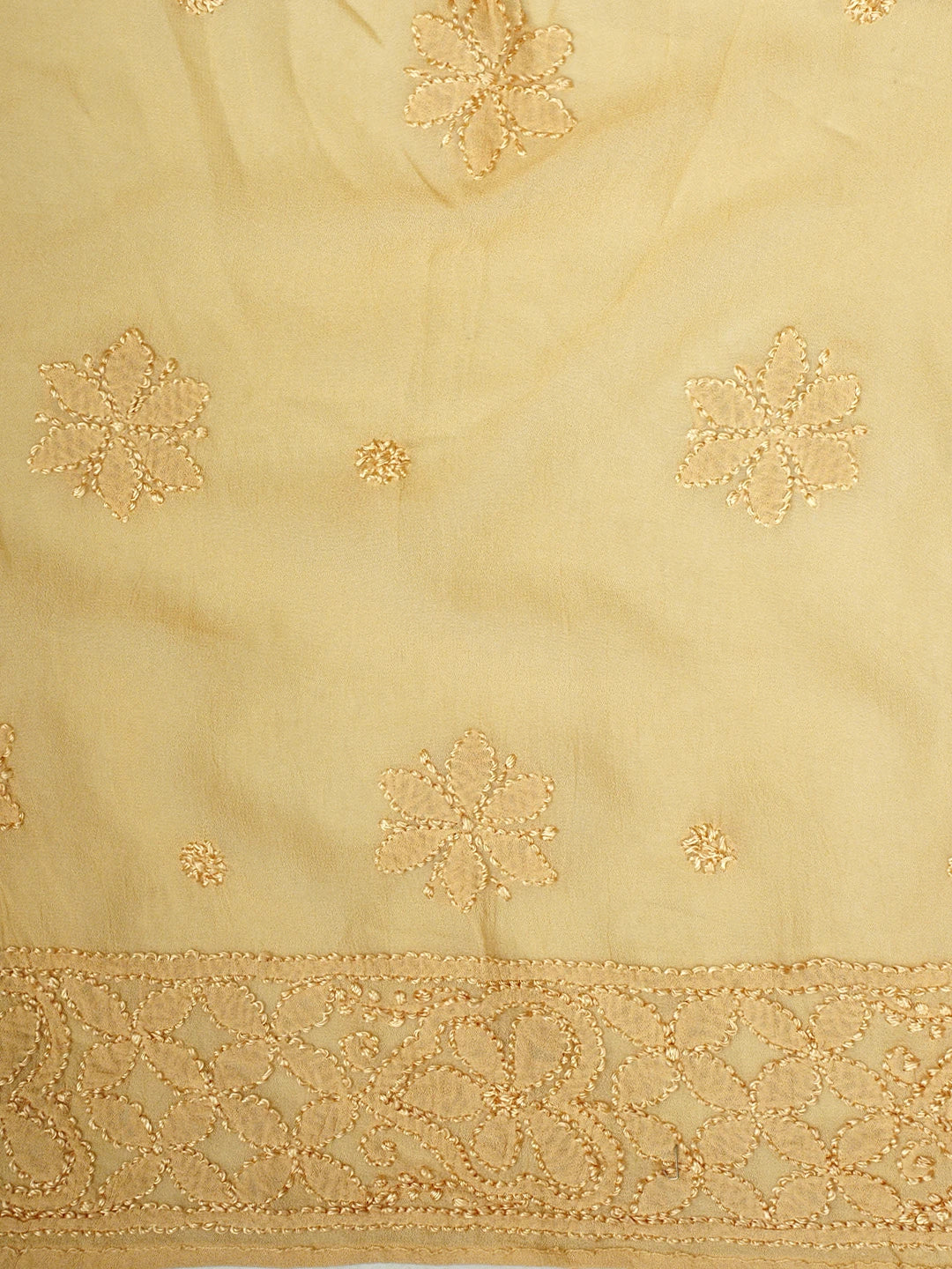 Ada Hand Embroidered Fawn Viscose Georgette Lucknowi Chikankari Semi-Stitched Anarkali Kurta Dupatta Set 01A901369