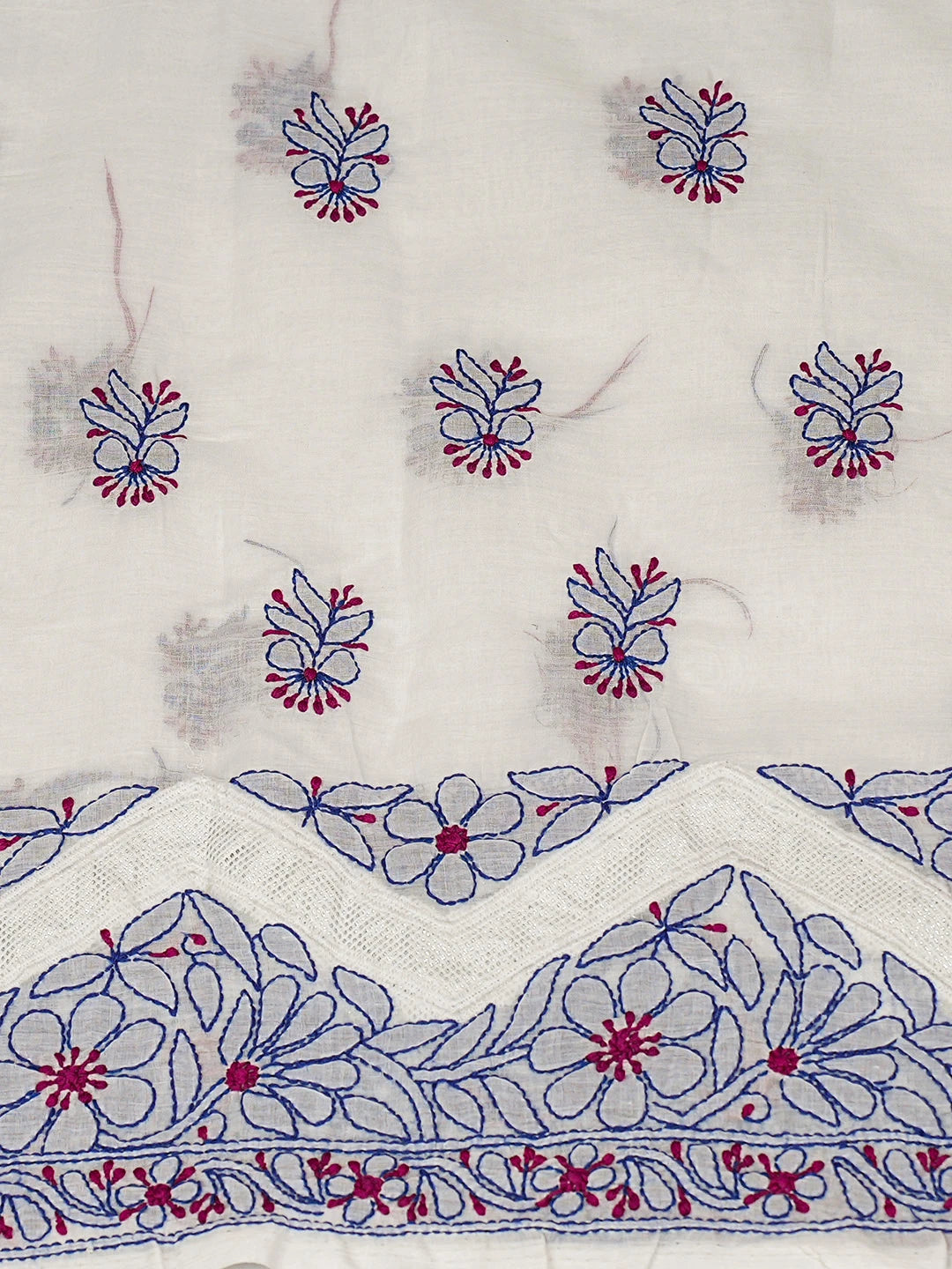 Ada Hand Embroidered White Cotton lucknowi Chikankari Unstitched Kurta 01A898553
