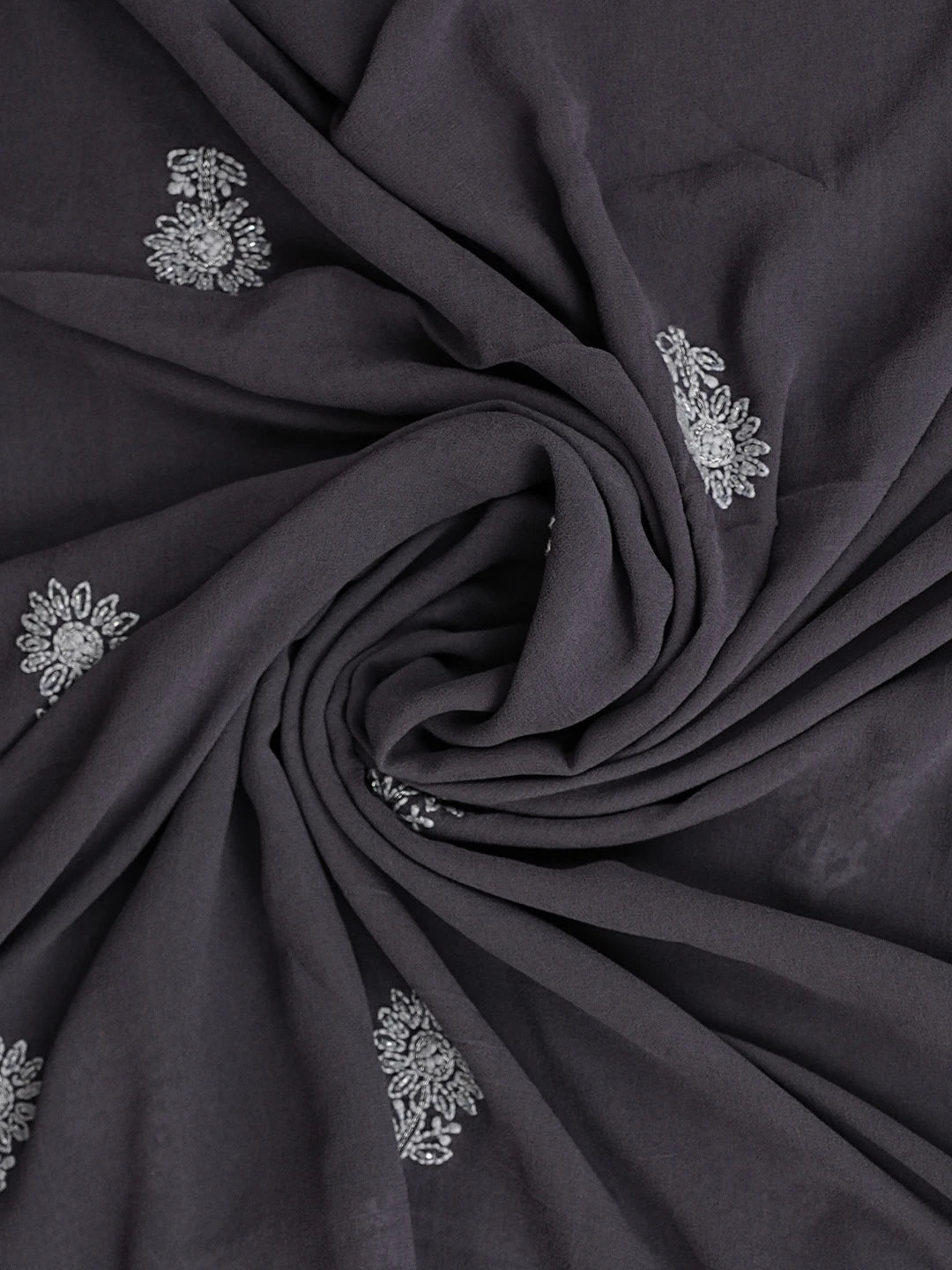 Ada Hand Embroidered Grey Pure Georgette Lucknowi Chikankari Semi-stitched Kurta Dupatta Set With Sequinned Work 01A388253