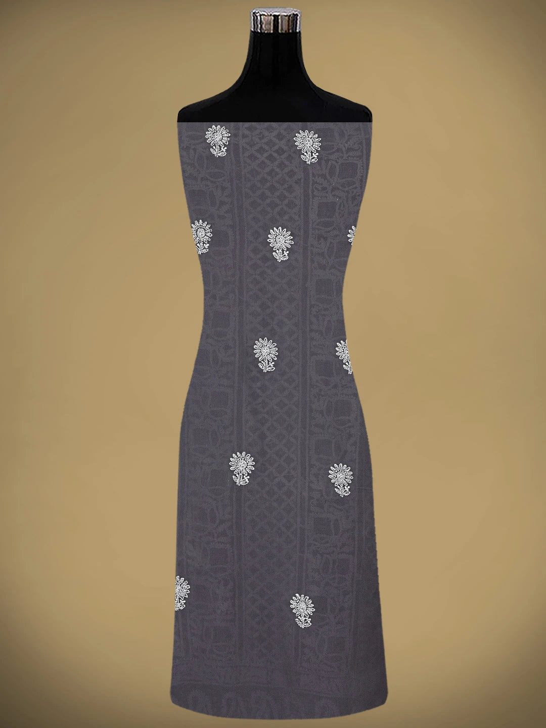 Ada Hand Embroidered Grey Pure Georgette Lucknowi Chikankari Semi-stitched Kurta Dupatta Set With Sequinned Work 01A388253