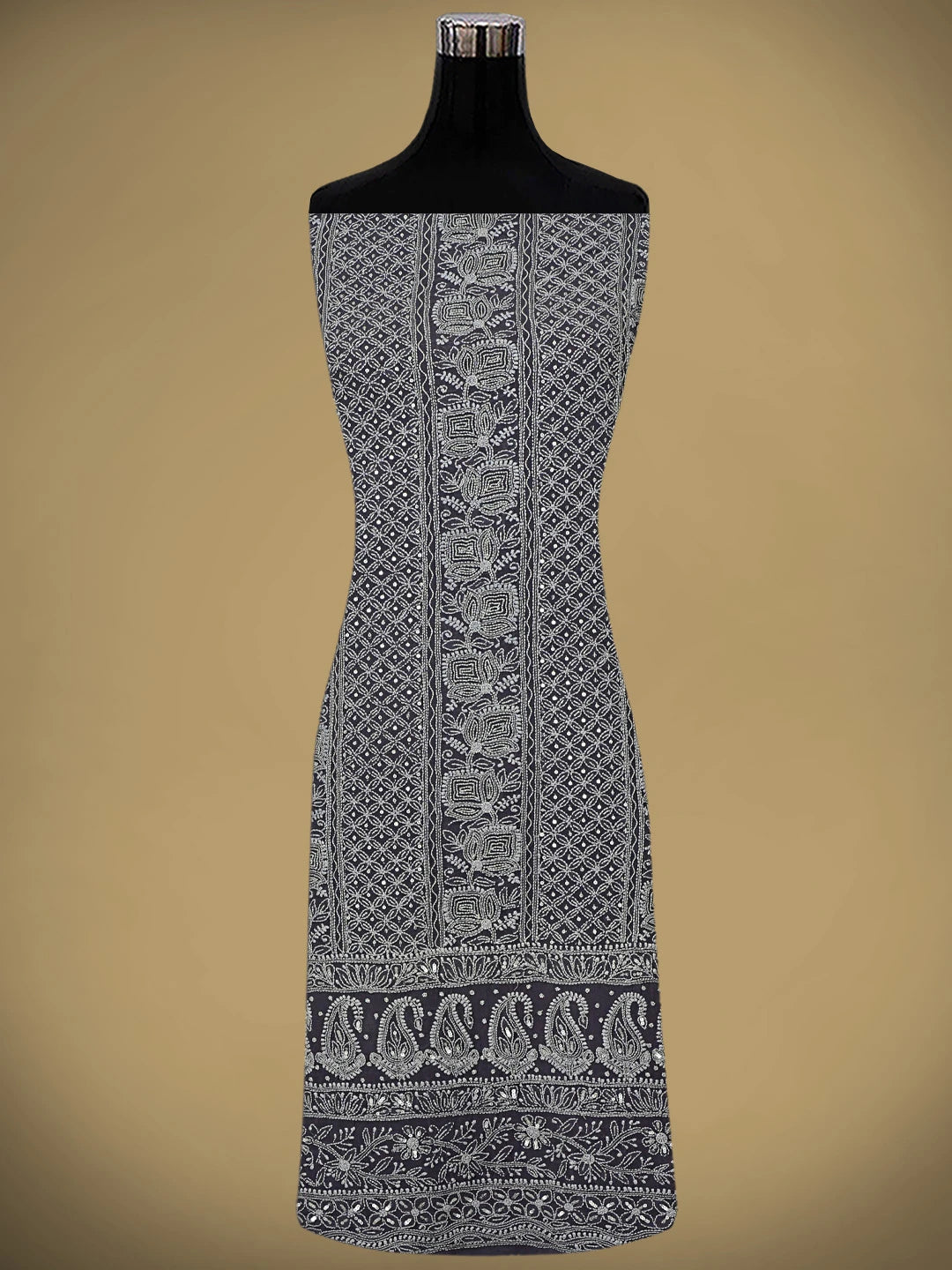 Ada Hand Embroidered Grey Pure Georgette Lucknowi Chikankari Semi-stitched Kurta Dupatta Set With Sequinned Work 01A388253
