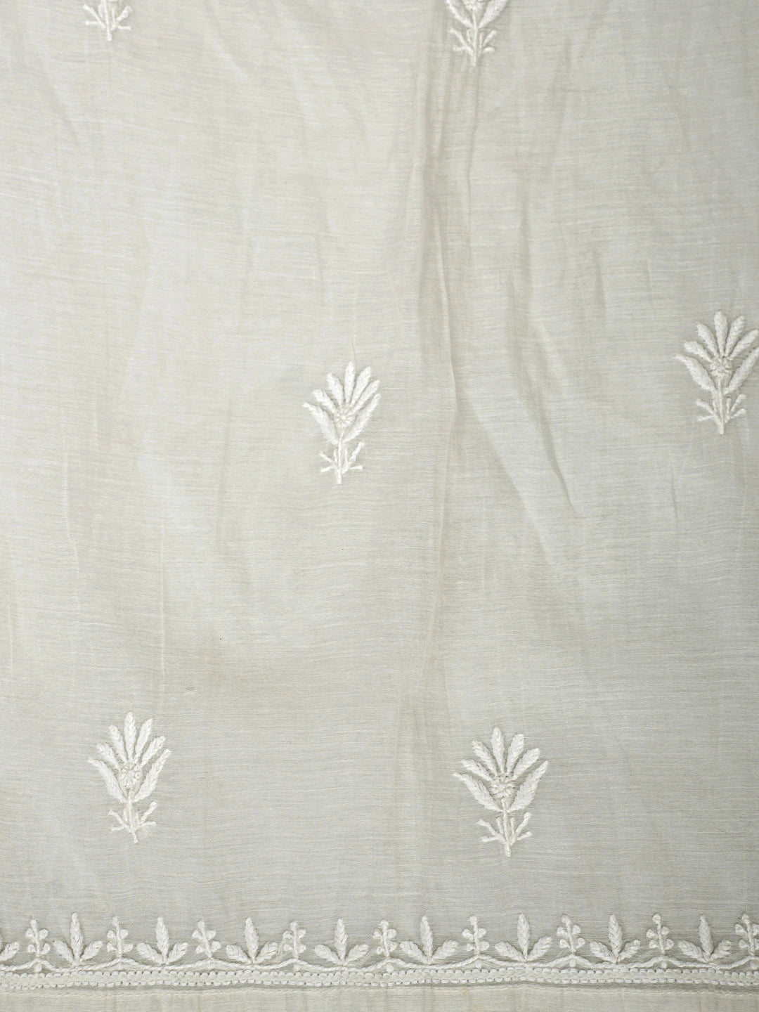 Ada Hand Embroidered Cream Chanderi Lucknowi Chikankari Semi-Stitched Kurta Dupatta Set 01A873185