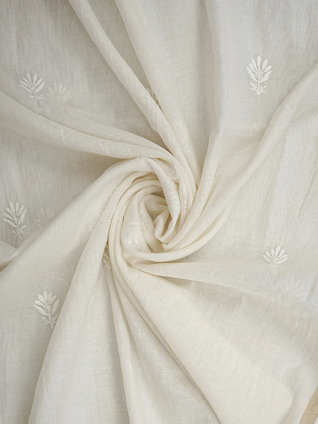 Ada Hand Embroidered Cream Chanderi Lucknowi Chikankari Semi-Stitched Kurta Dupatta Set 01A873185