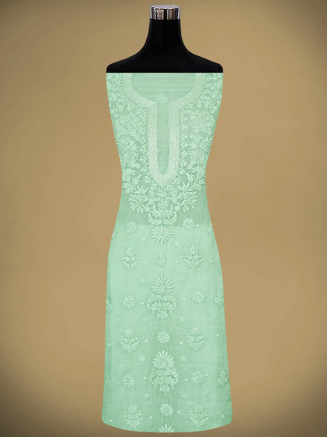 Ada Hand Embroidered Sea Green Kota Lucknowi Chikankari Unstitched Kurta Dupatta Set With Cutdana Work 01A768689
