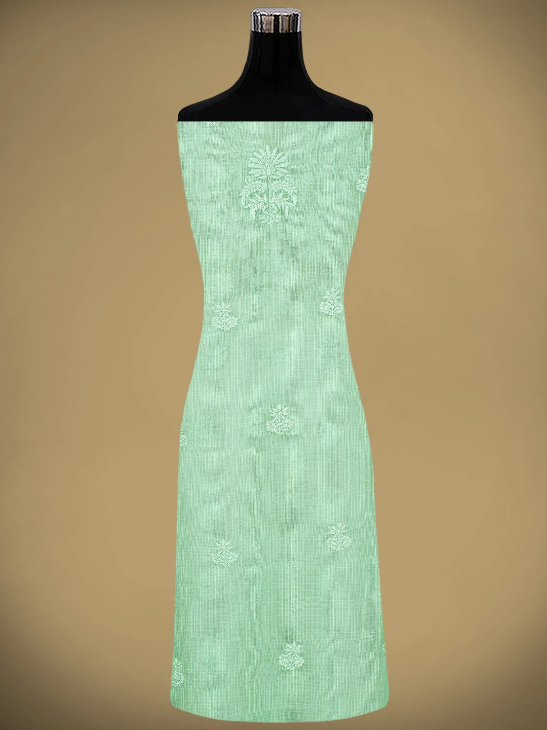Ada Hand Embroidered Sea Green Kota Lucknowi Chikankari Unstitched Kurta Dupatta Set With Cutdana Work 01A768689