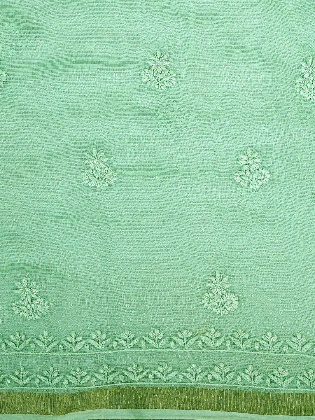 Ada Hand Embroidered Sea Green Kota Lucknowi Chikankari Unstitched Kurta Dupatta Set With Cutdana Work 01A768689