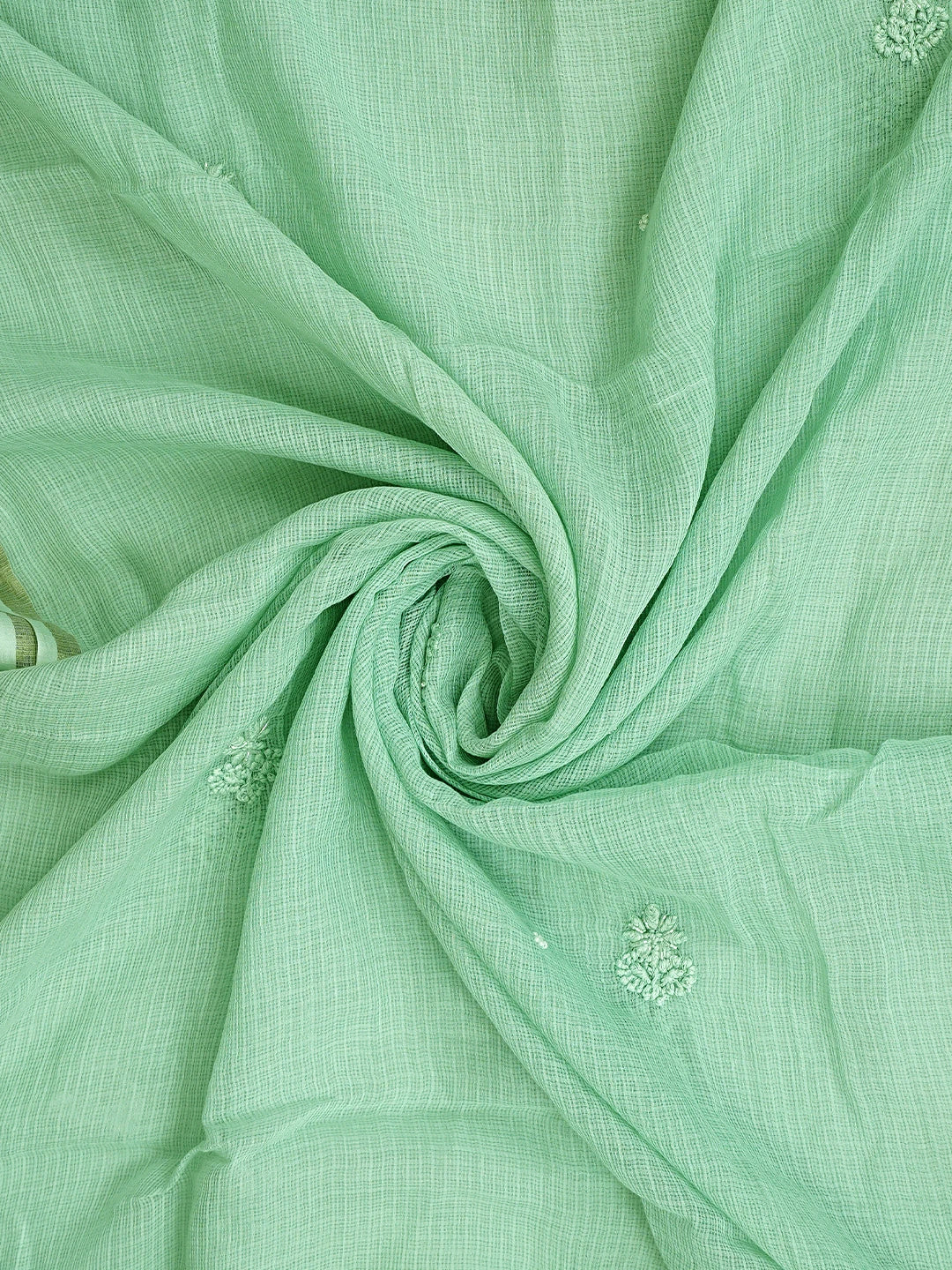Ada Hand Embroidered Sea Green Kota Lucknowi Chikankari Unstitched Kurta Dupatta Set With Cutdana Work 01A768689