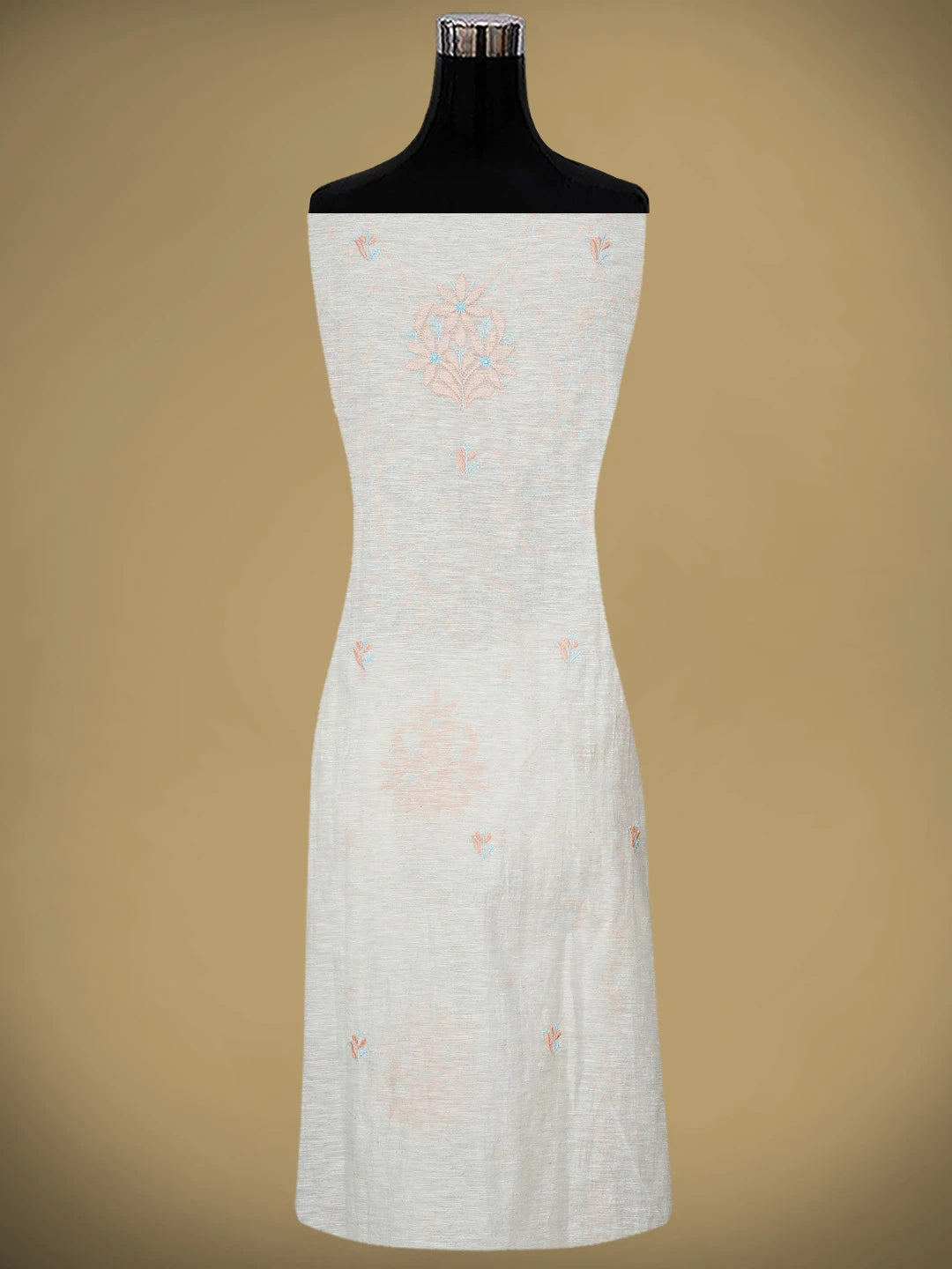 Ada Hand Embroidered Ivory White Khadi Chanderi Lucknowi Chikankari Semi-Stitched Kurta Dupatta Set 01A896607