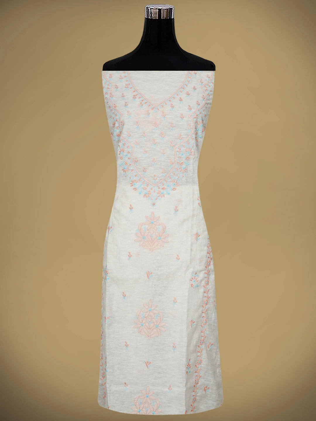 Ada Hand Embroidered Ivory White Khadi Chanderi Lucknowi Chikankari Semi-Stitched Kurta Dupatta Set 01A896607